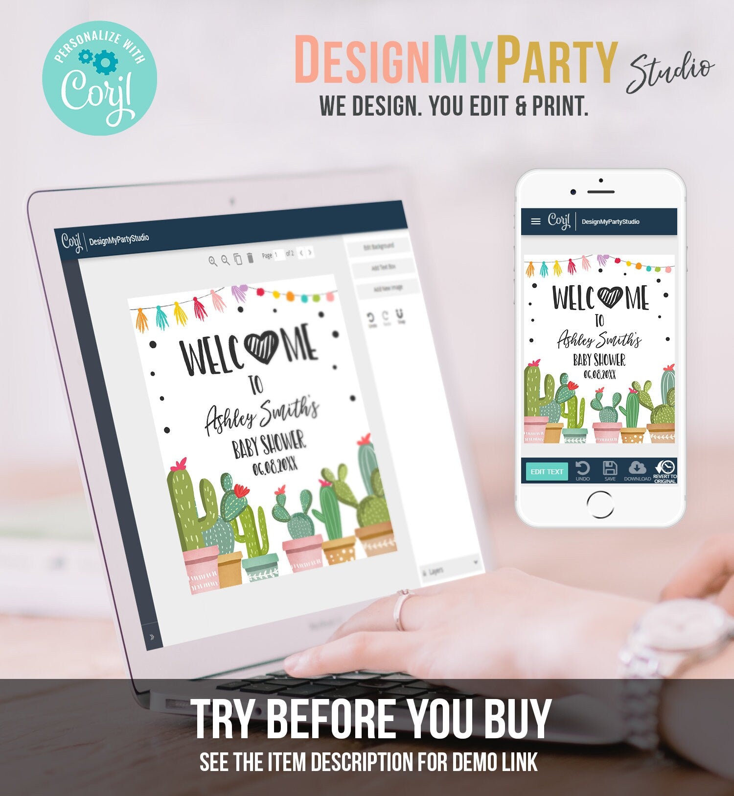 Editable Taco Bout a Baby Welcome Sign Baby Shower Cactus Mexican Succulent Couples Shower Table Sign Digital Template Printable 0254