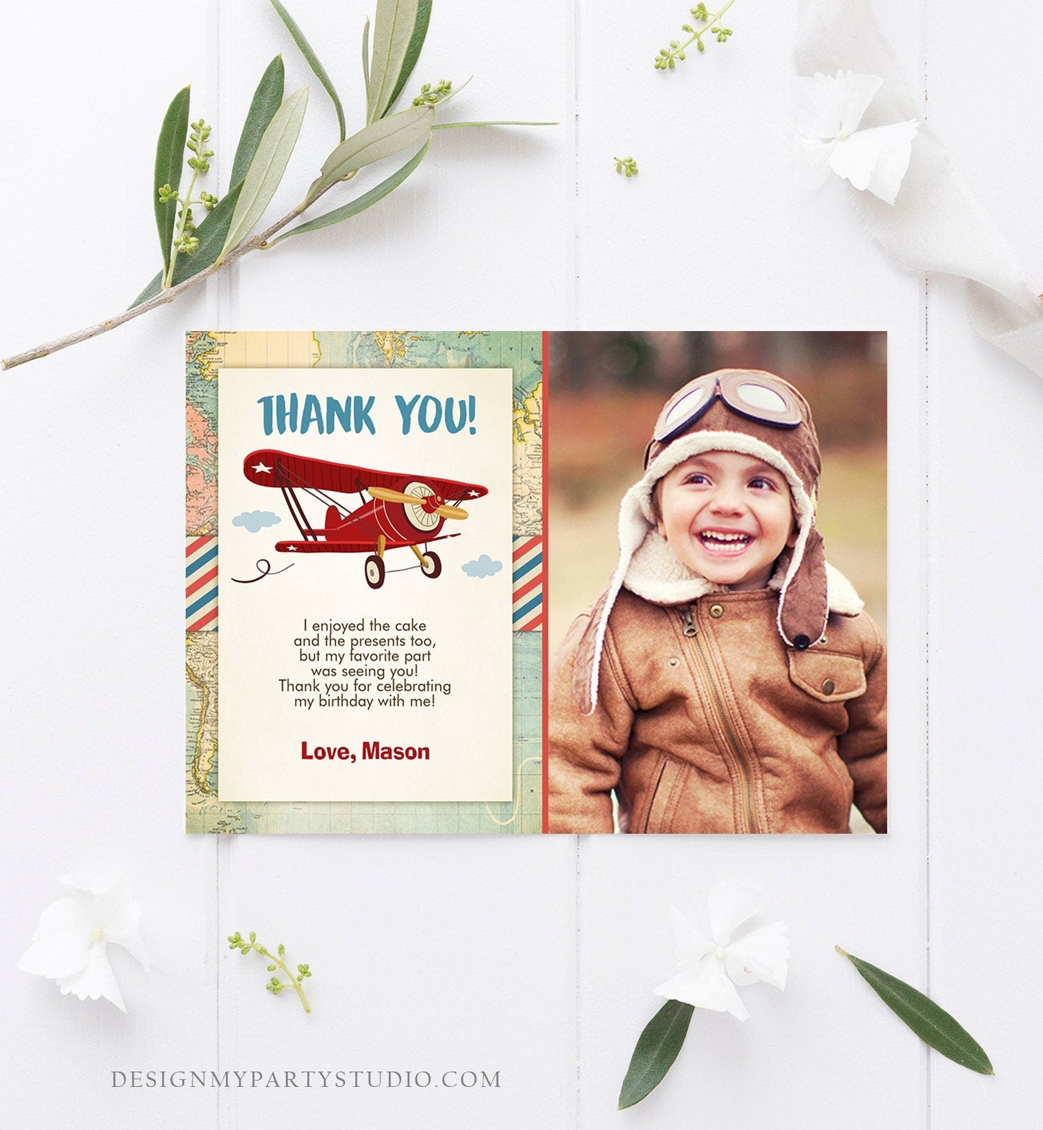 Editable Airplane Thank You Card Birthday Adventure Travel Thank You Baby Shower Invitation Red Airplane Download Corjl Template 0011