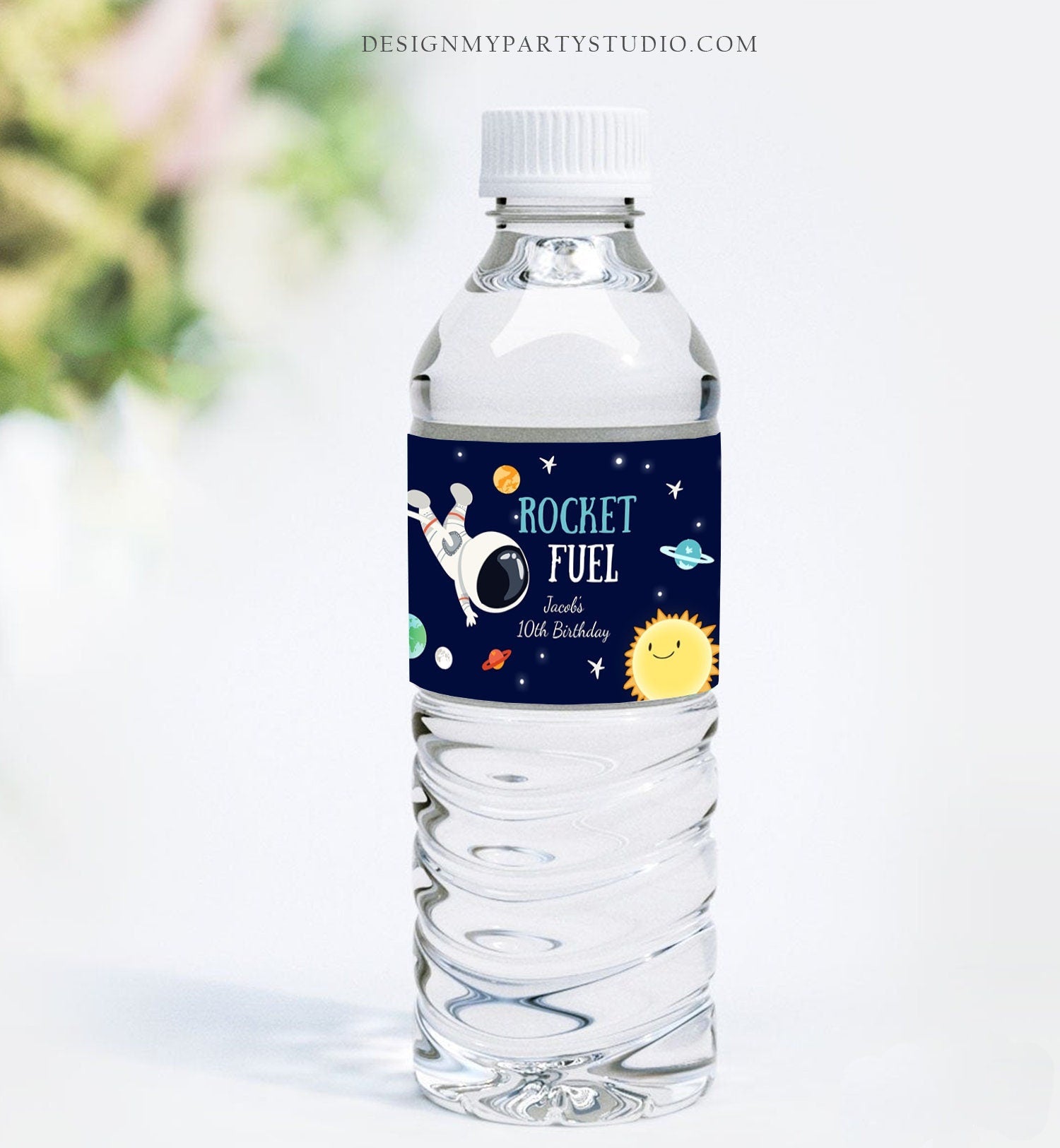 Editable Outer Space Water Bottle Labels Rocket Fuel Labels Boy Space Birthday Astronaut Galaxy Space Decor Corjl Template Printable 0259