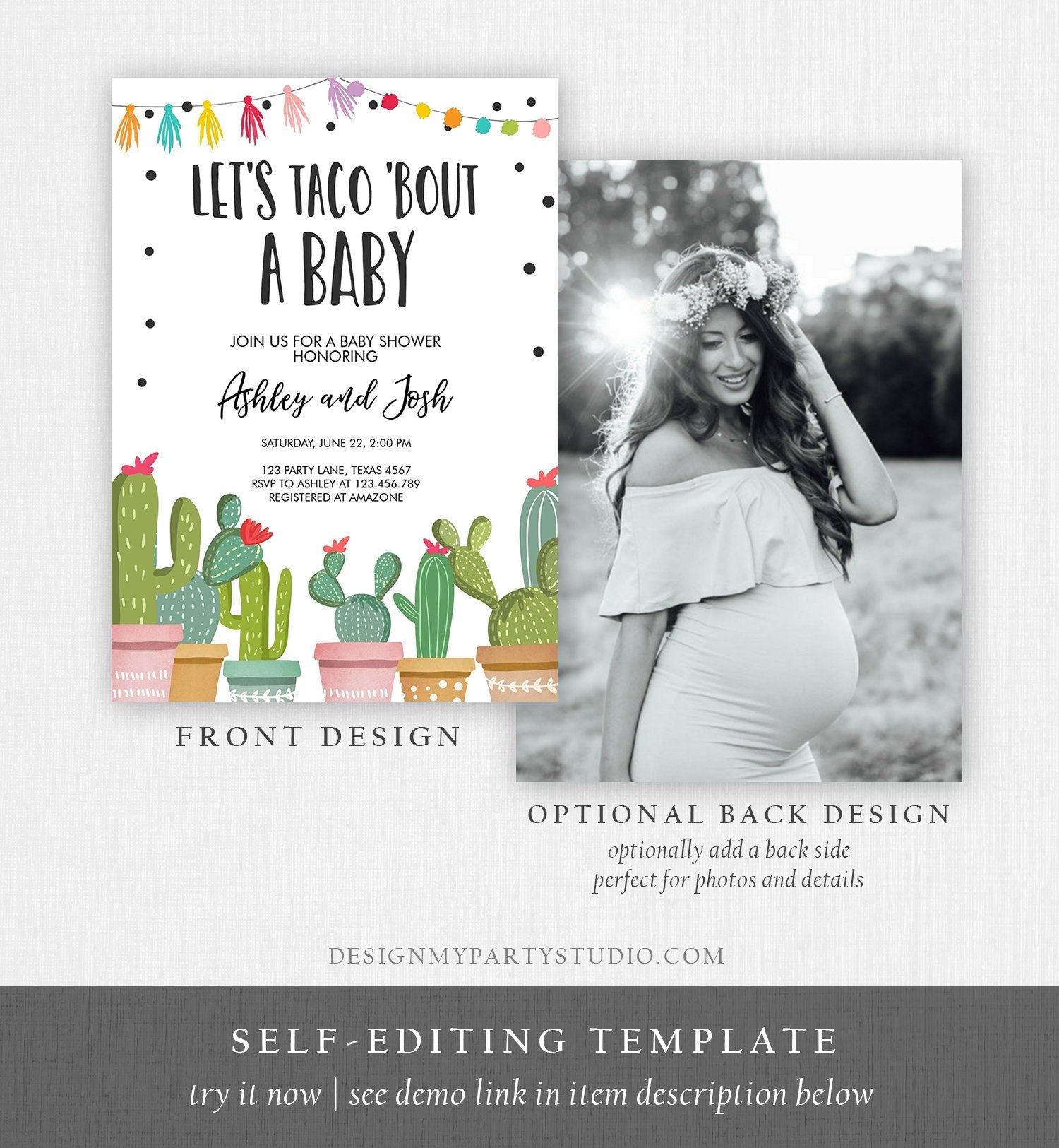 Editable Taco Bout a Baby Shower Invitation Cactus Mexican Fiesta Baby Sprinkle Couples Taco Digital Download Evite Template Printable 0254