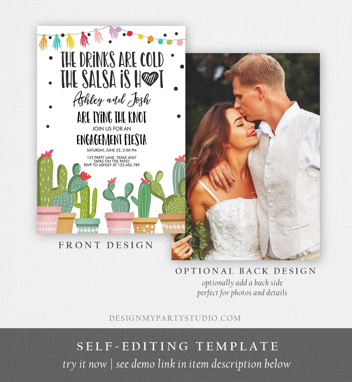 Editable Fiesta Engagement Party Invitation Bridal Shower Couples Shower Wedding Cactus Digital Download Evite Template Printable 0254