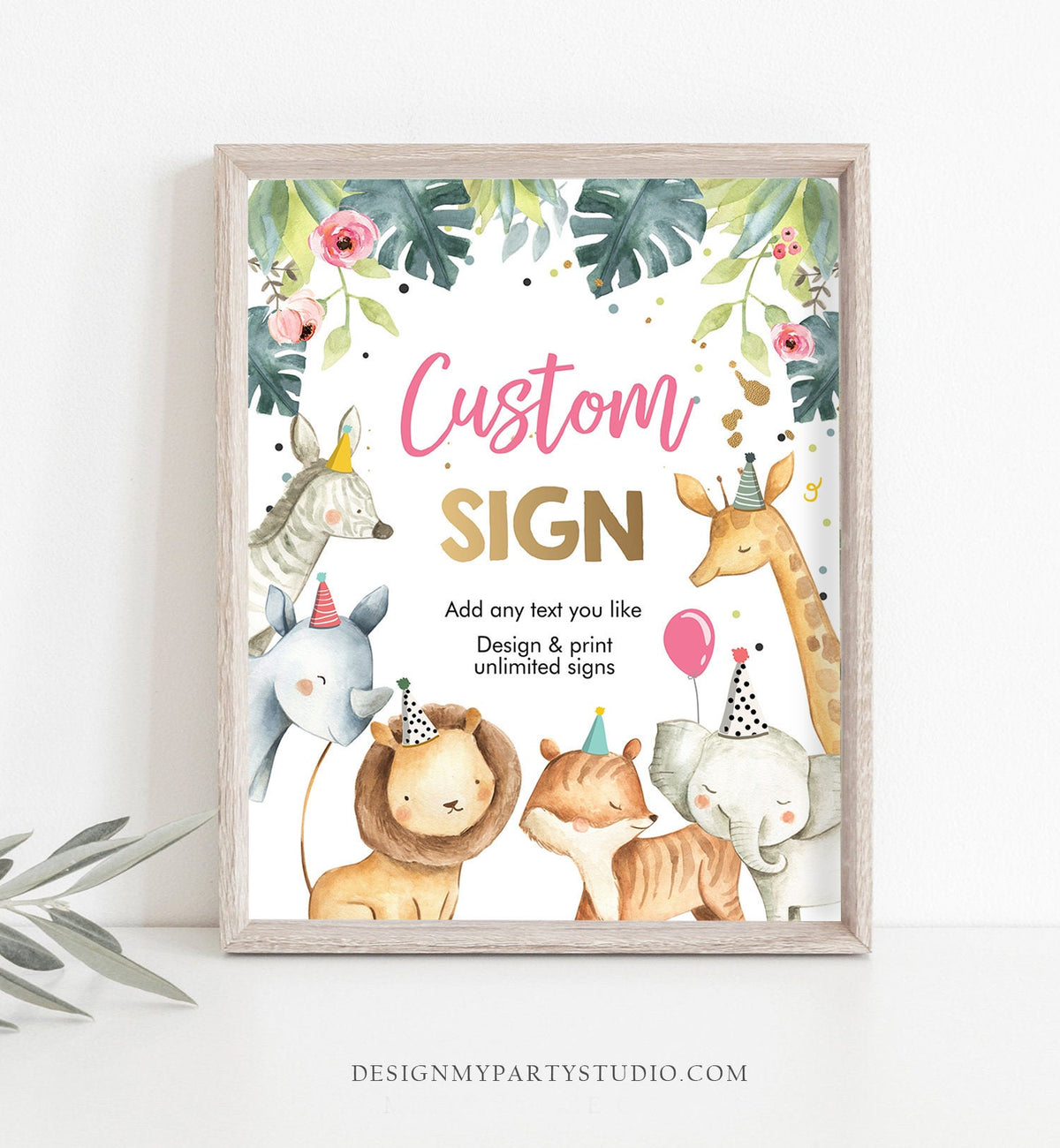 Editable Custom Sign Party Animals Sign Wild One Animals Decor Zoo Safari Animals Table Sign Decoration 8x10 Download PRINTABLE Corjl 0163