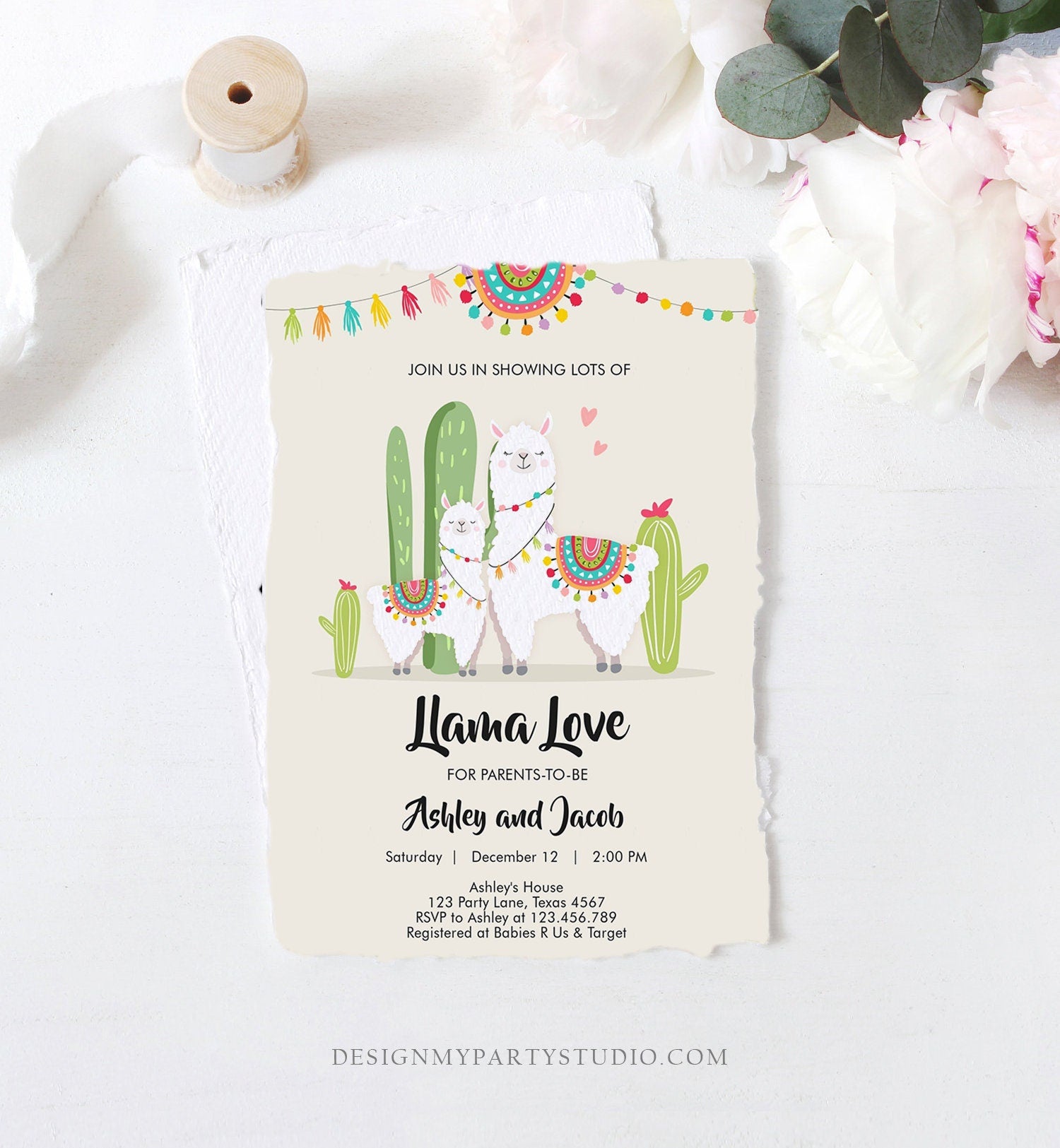 Editable Llama Baby Shower Invitation Llama Love Fiesta Cactus Mexican Couples Coed Shower Digital Download Template Printable 0079