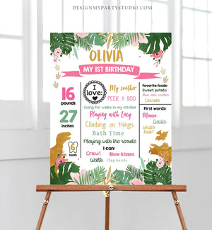 Editable Dinosaur Birthday Milestones Sign Dino Milestone Gold Pink Girl First Birthday Party Instant Download Corjl Template Printable 0146