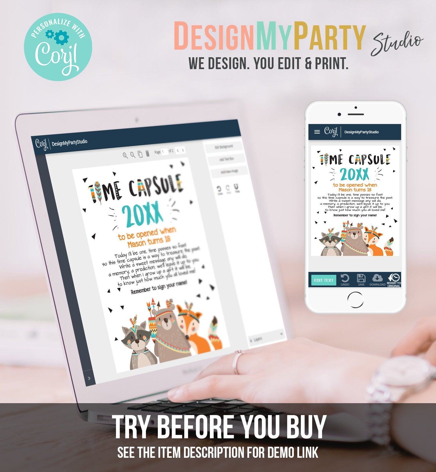 Editable Tribal Woodland Time Capsule First Birthday Party Wild One Birthday Party Boy Guestbook Tribal Template Printable Corjl 0061