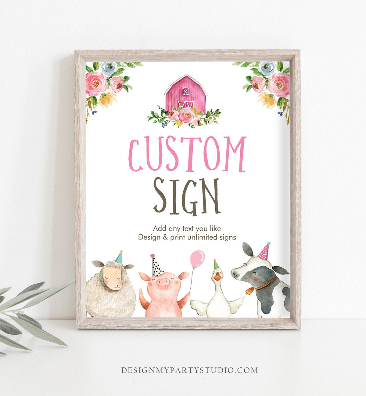 Editable Farm Animals Custom Sign Pink Barnyard Birthday Decor Girl Cow Pig Sheep Table Sign Party Animals 8x10 Download PRINTABLE 0155