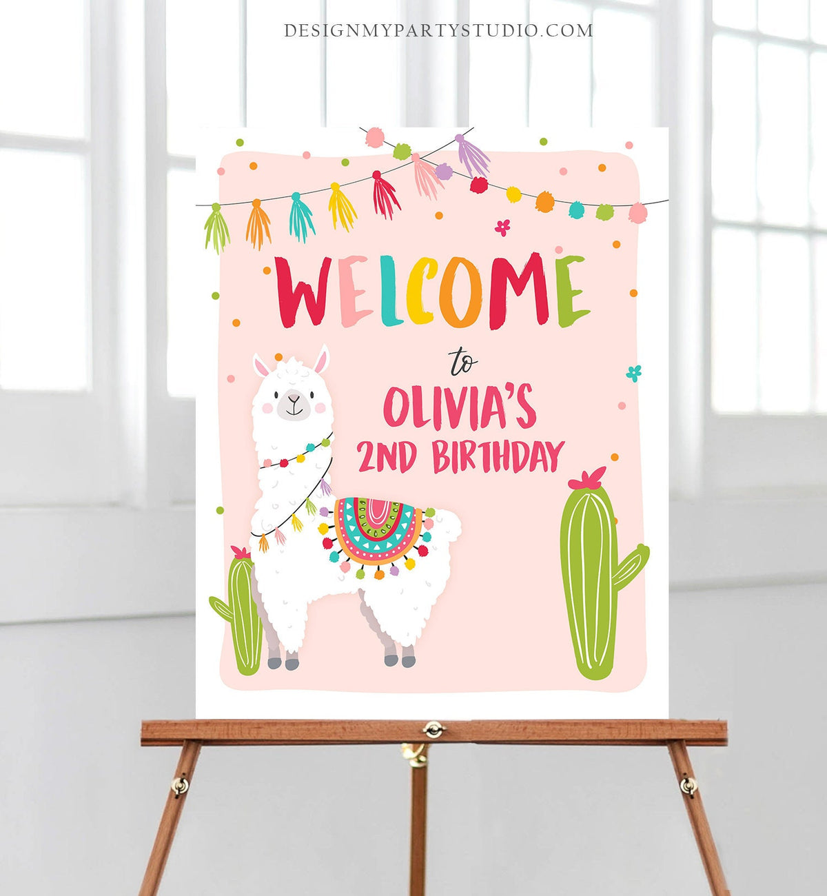 Editable Llama Welcome Sign Birthday Party Whole Llama Alpaca Poster Pink Girl Mexican Fiesta Party Baby Shower Download Corjl Template 0079