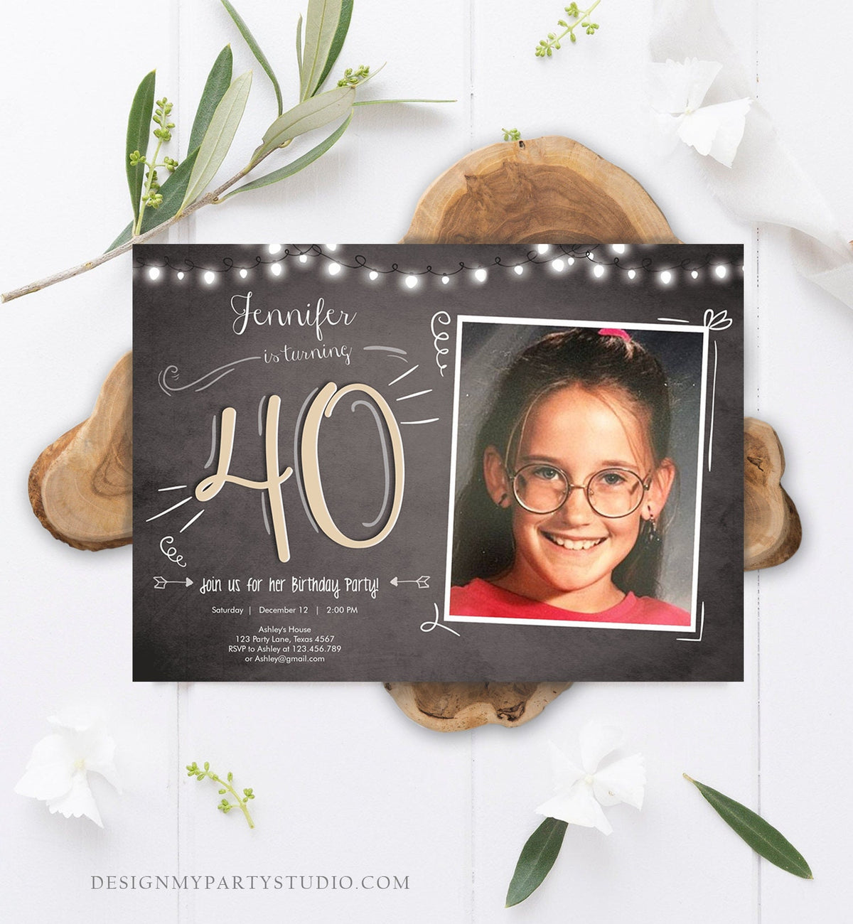 Editable 40th Birthday Invitation Chalkboard Rustic Adult Birthday Invitation Forty Download Printable Invitation Template Corjl 0230