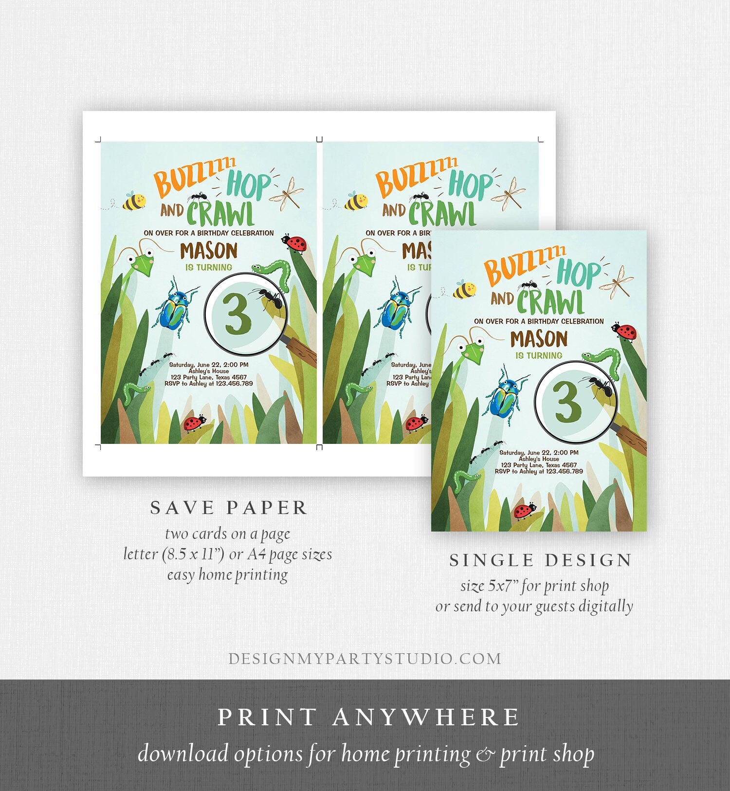 Editable Bug Birthday Invitation Insect Party Bugging Outdoor bug Hunt Bugs Boy Digital Download Corjl Template Printable 0090