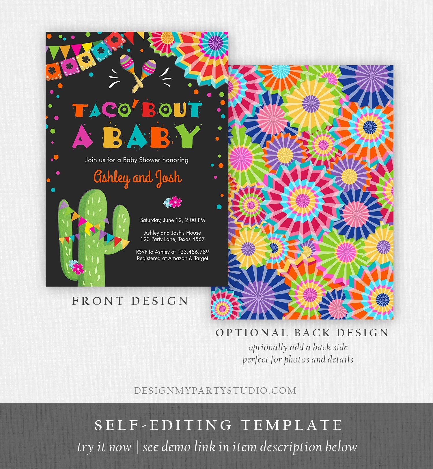 Editable Taco Bout A Baby Baby Shower Invitation Fiesta Cactus Mexican Couples Coed Shower Instant Download Printable Corjl Template 0045