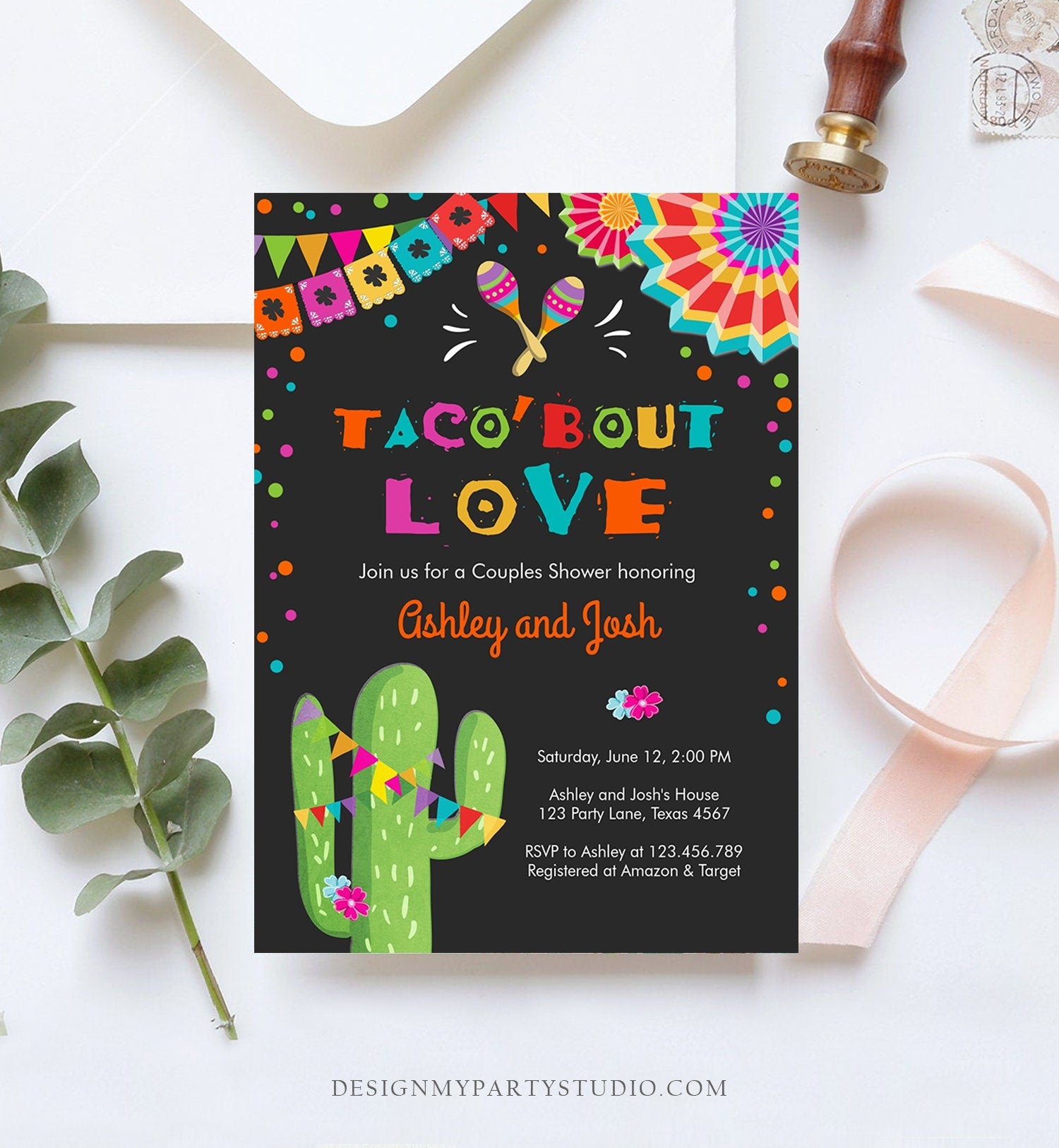 Editable Taco Bout Love Fiesta Couples Shower Invitation Coed Joined Cactus Mexican Digital Download Evite Template Printable 0045