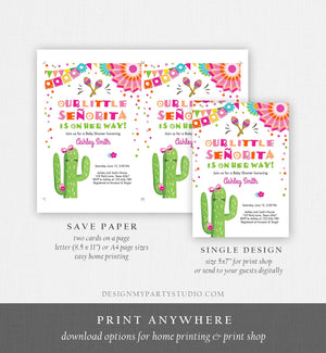 Editable Little Senorita Fiesta Baby Shower Invitation Cactus Mexican Succulent Señorita on the Way Pink Purple Download Corjl Template 0045