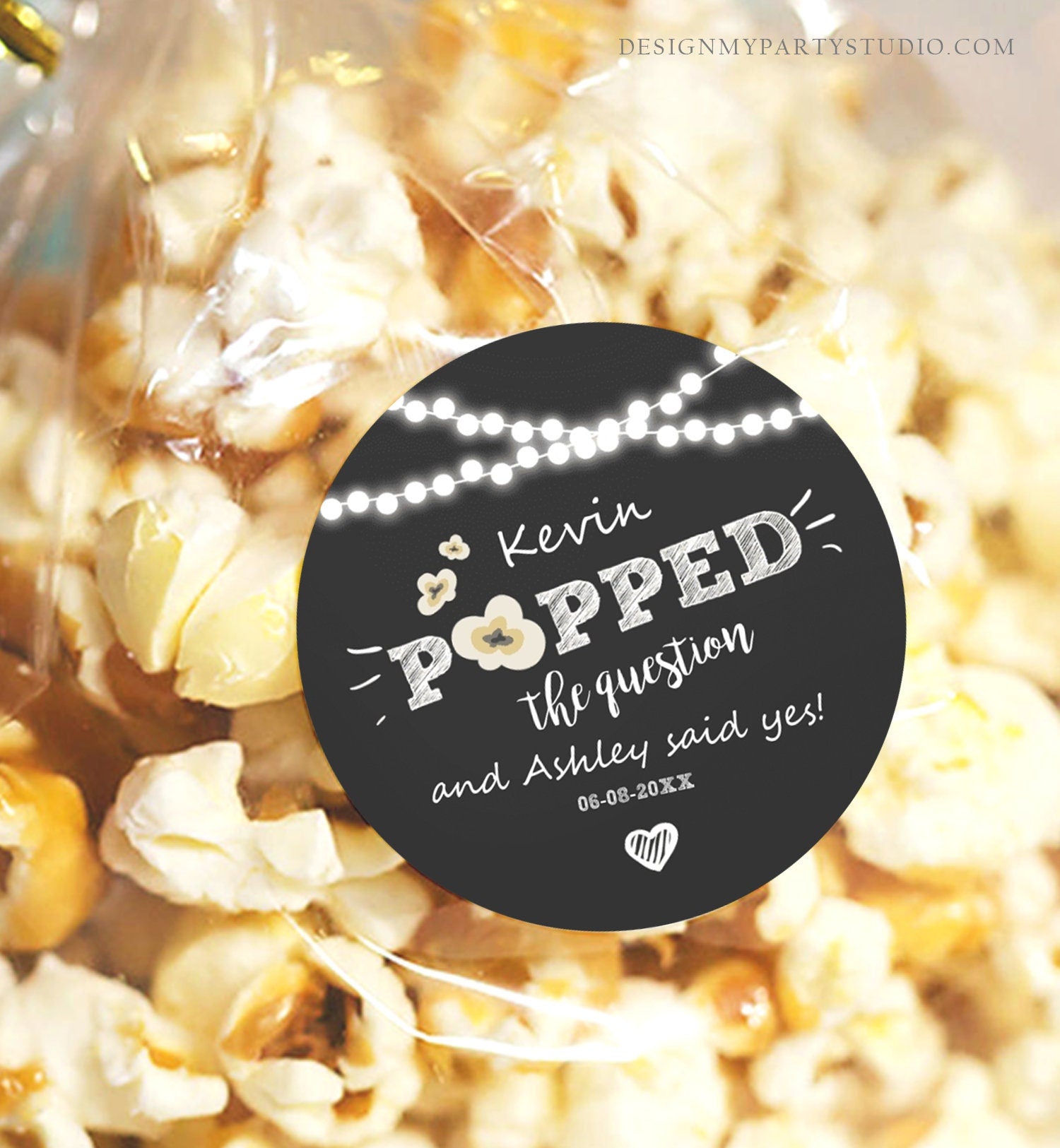 Editable He Popped the Question Gift Tag Engagement Party Popcorn Favor Tag Sticker Engagement Wedding Digital Corjl Template Printable 0110