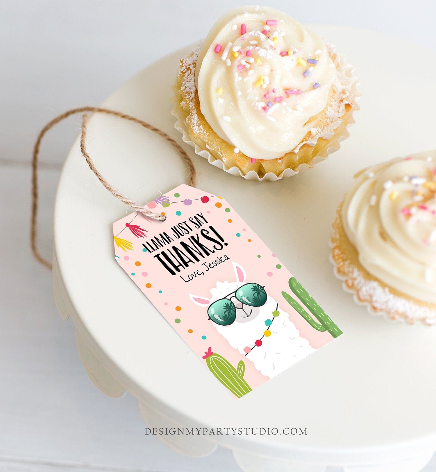 Editable Llama Favor Tags Llama Thank You Tags Fiesta Cactus Alpaca Mexican Llama Party Favor Tags Girl Pink Sunglasses Corjl Template 0079