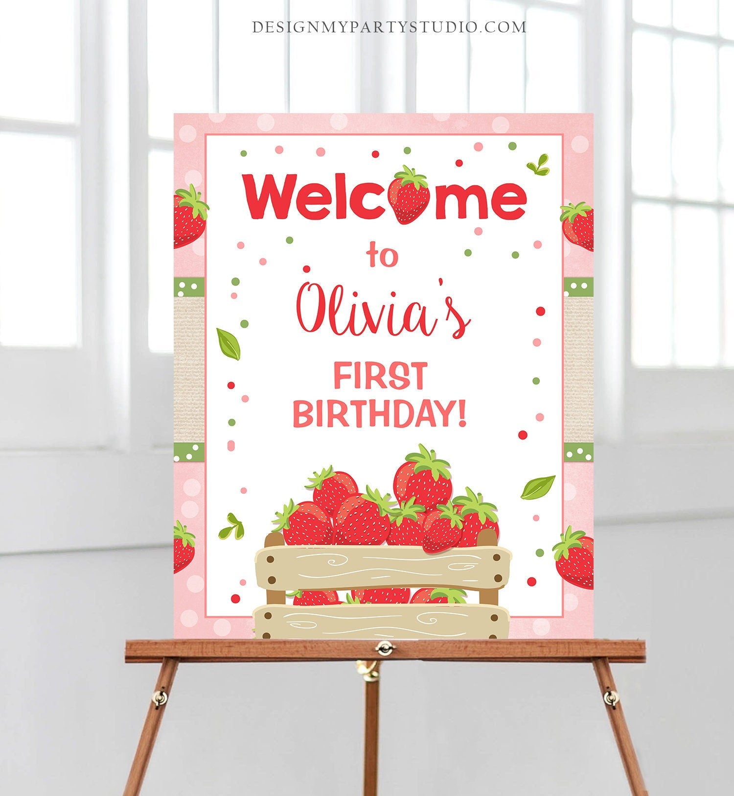 Editable Strawberry Welcome Sign Strawberry Birthday Party Welcome Farmers Market Girl Summer Fruit Berry Digital Template Printable 0091