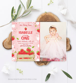 Editable Strawberry Birthday Invitation Berry Sweet Girl Farmers Market Download Printable Invitation ANY AGE Template Digital Corjl 0091