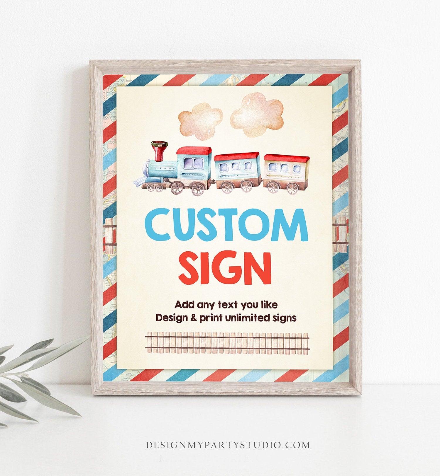 Editable Custom Sign Vintage Train Birthday Decor Choo Choo Train Chugga Two Table Sign Decoration 8x10 Download PRINTABLE Corjl 0149