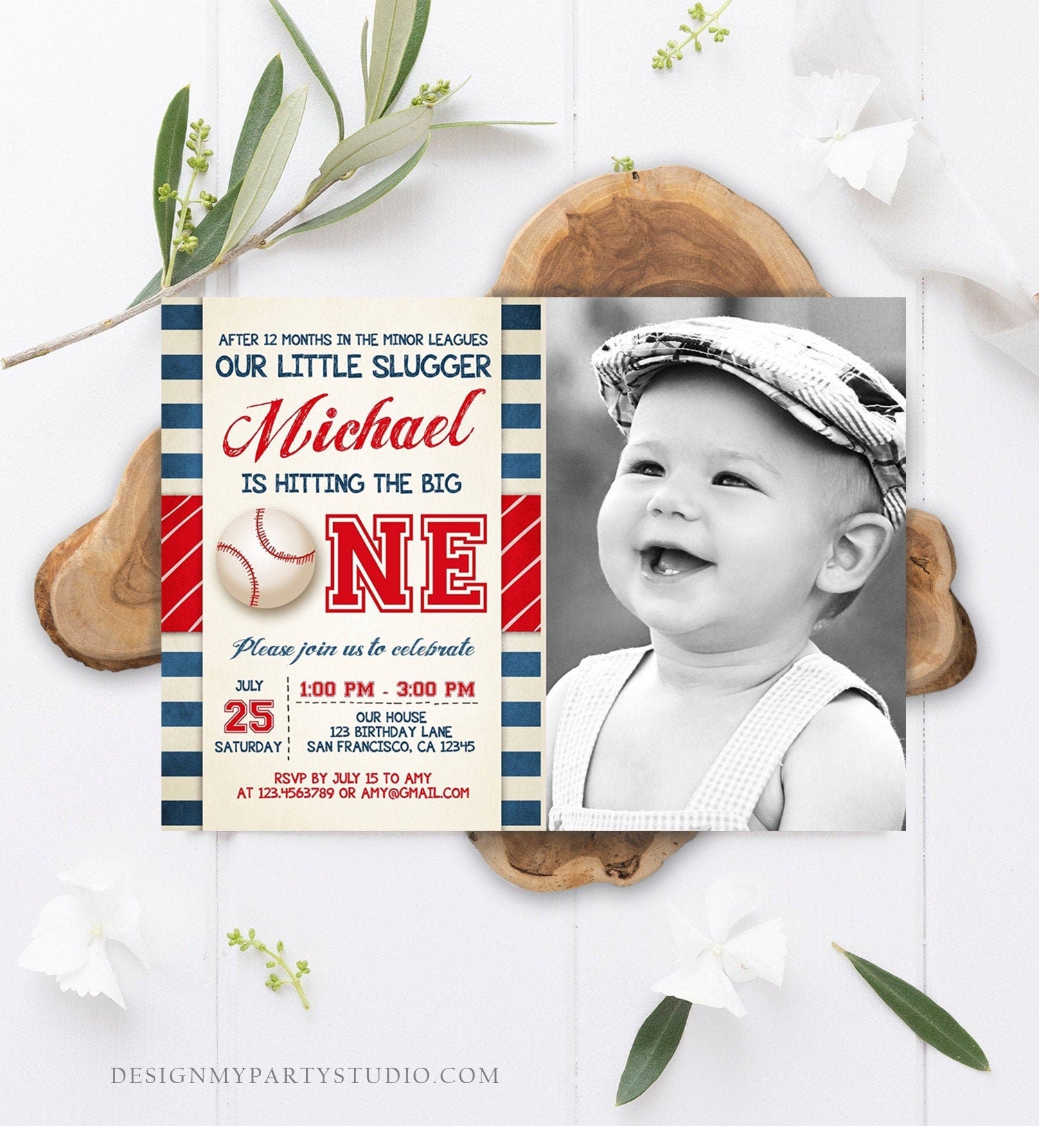 Editable Baseball First Birthday Invitation Boy Little Slugger Rookie of The Year Download Printable Invitation Template Digital Evite 0069