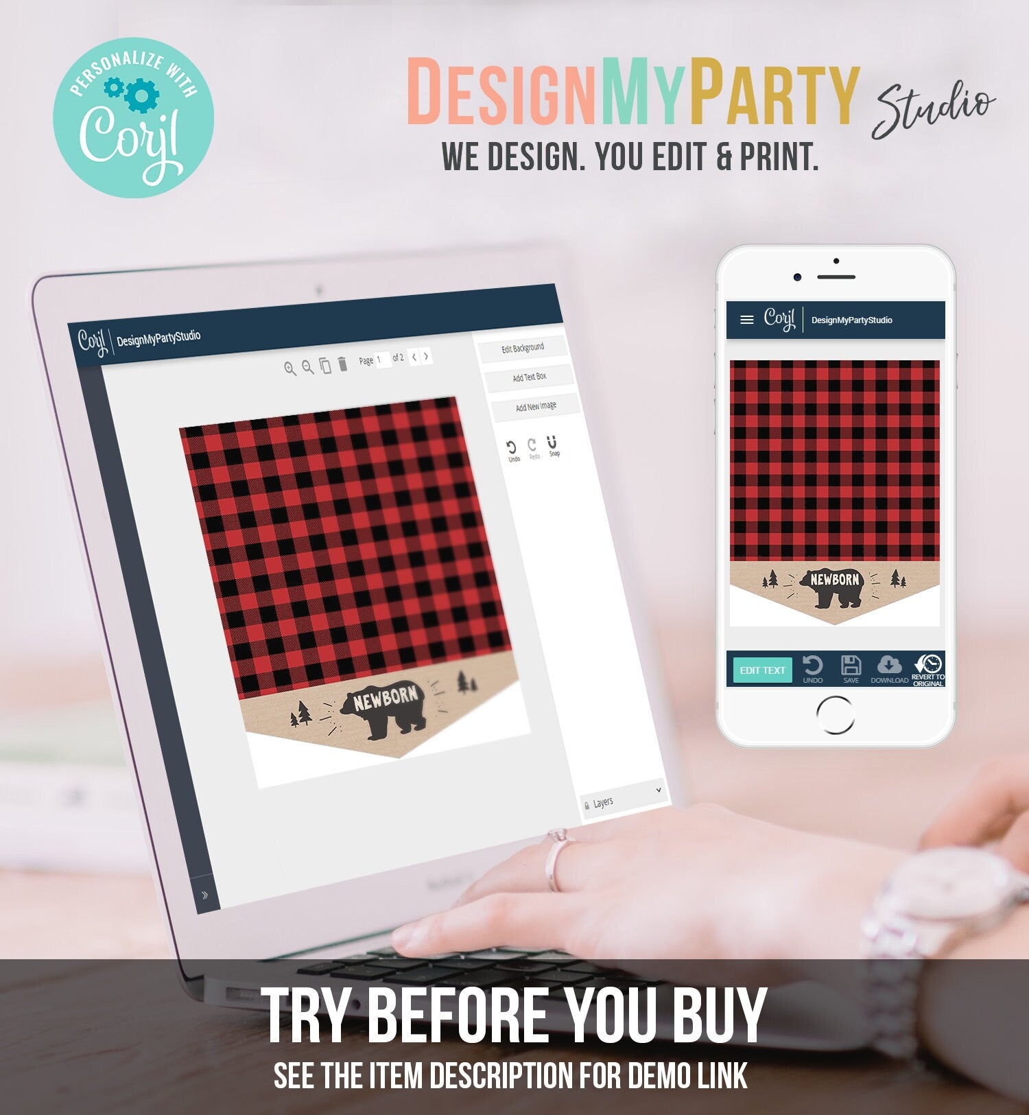 Editable Lumberjack First Birthday Banner Monthly Photo Banner Bear Buffalo Plaid Party Decor Digital Download Corjl Template Printable 0026