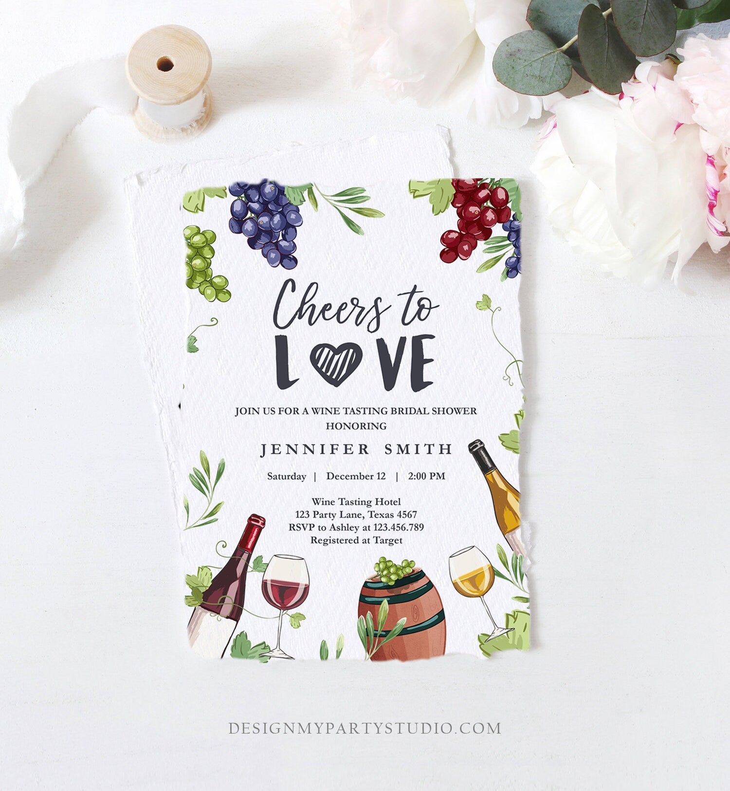 Editable Wine Bridal Shower Invitation Rustic Winery Cheers To Love Country Wine Tasting Couples Download Corjl Template Printable 0234