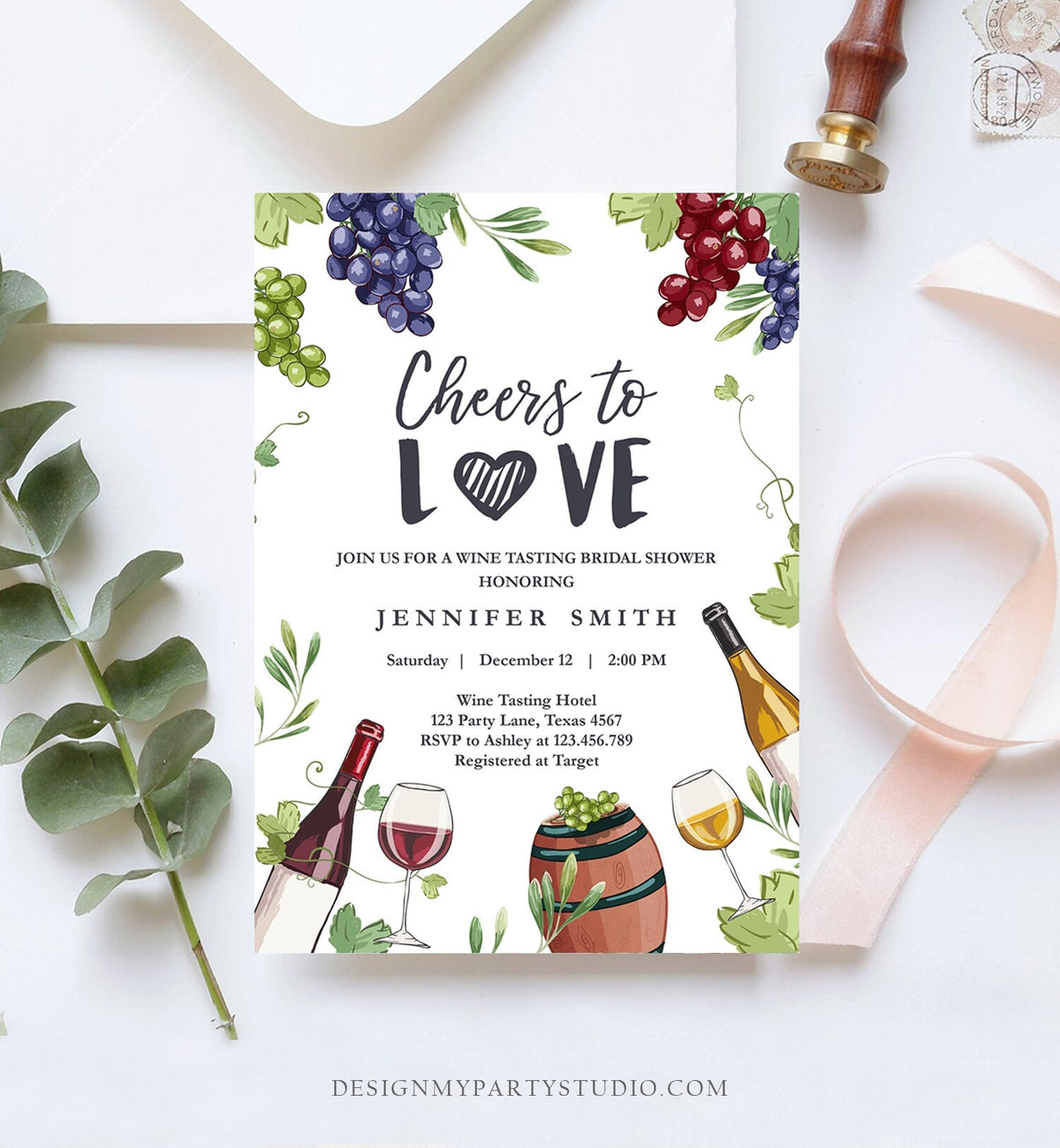 Editable Wine Bridal Shower Invitation Rustic Winery Cheers To Love Country Wine Tasting Couples Download Corjl Template Printable 0234