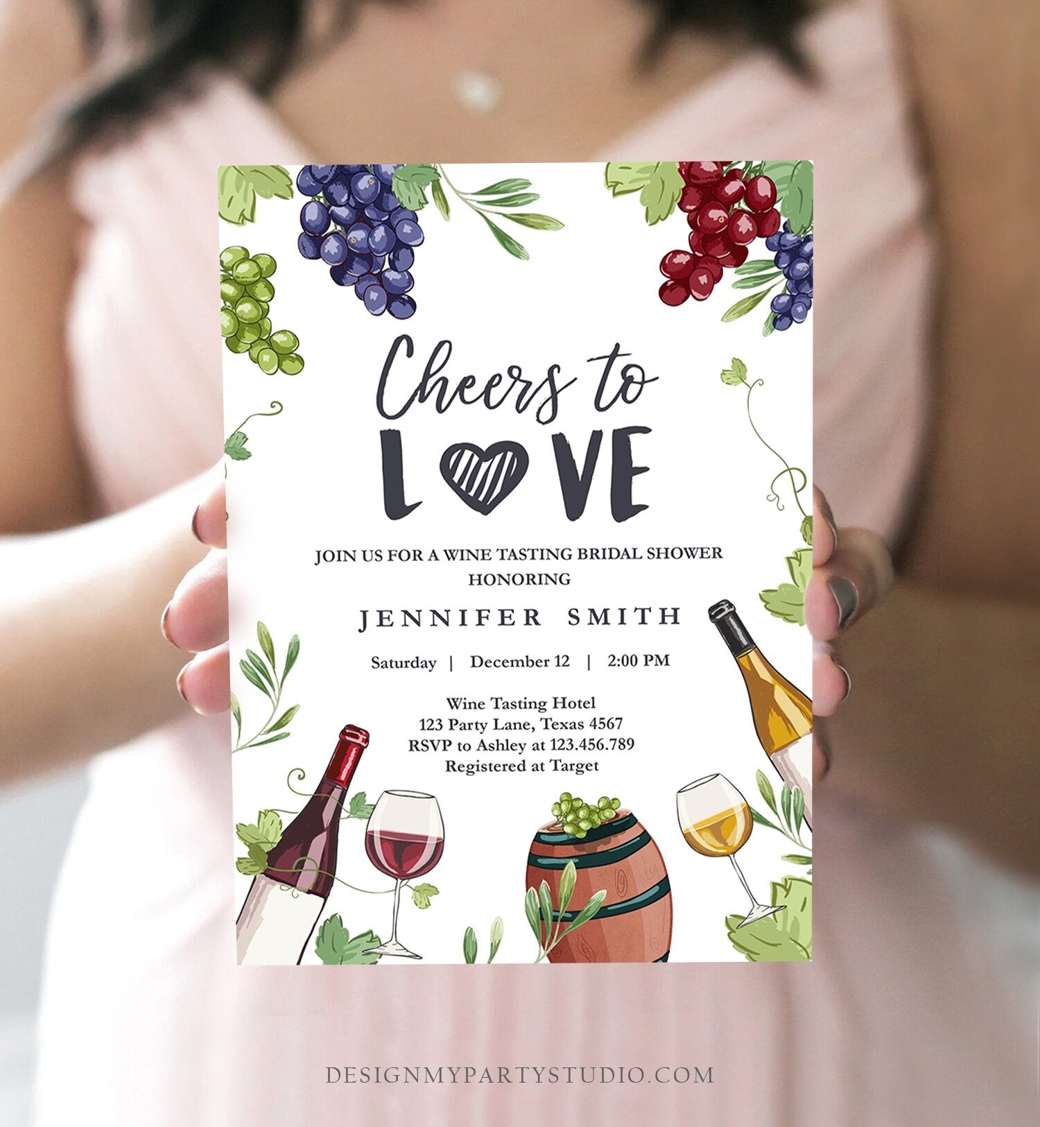 Editable Wine Bridal Shower Invitation Rustic Winery Cheers To Love Country Wine Tasting Couples Download Corjl Template Printable 0234