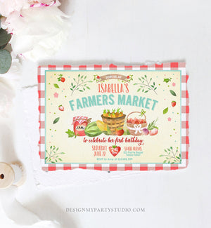 Editable Farmers Market Birthday Invitation Strawberry Farm Party Fruits Market Home Grown Download Printable Invitation Template Corjl 0144