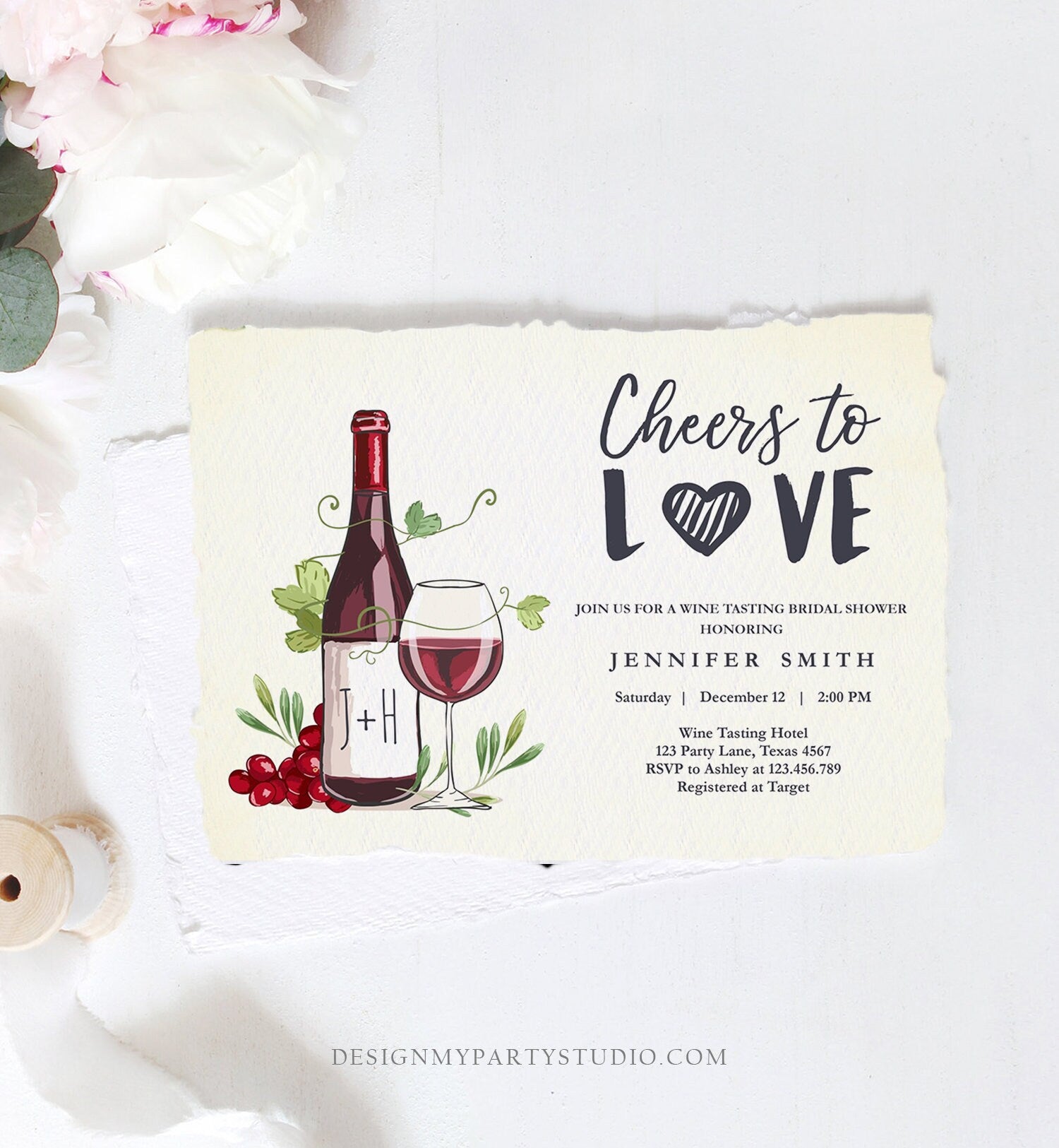 Editable Wine Bridal Shower Invitation Rustic Winery Cheers To Love Country Wine Tasting Couples Download Evite Template Printable 0234