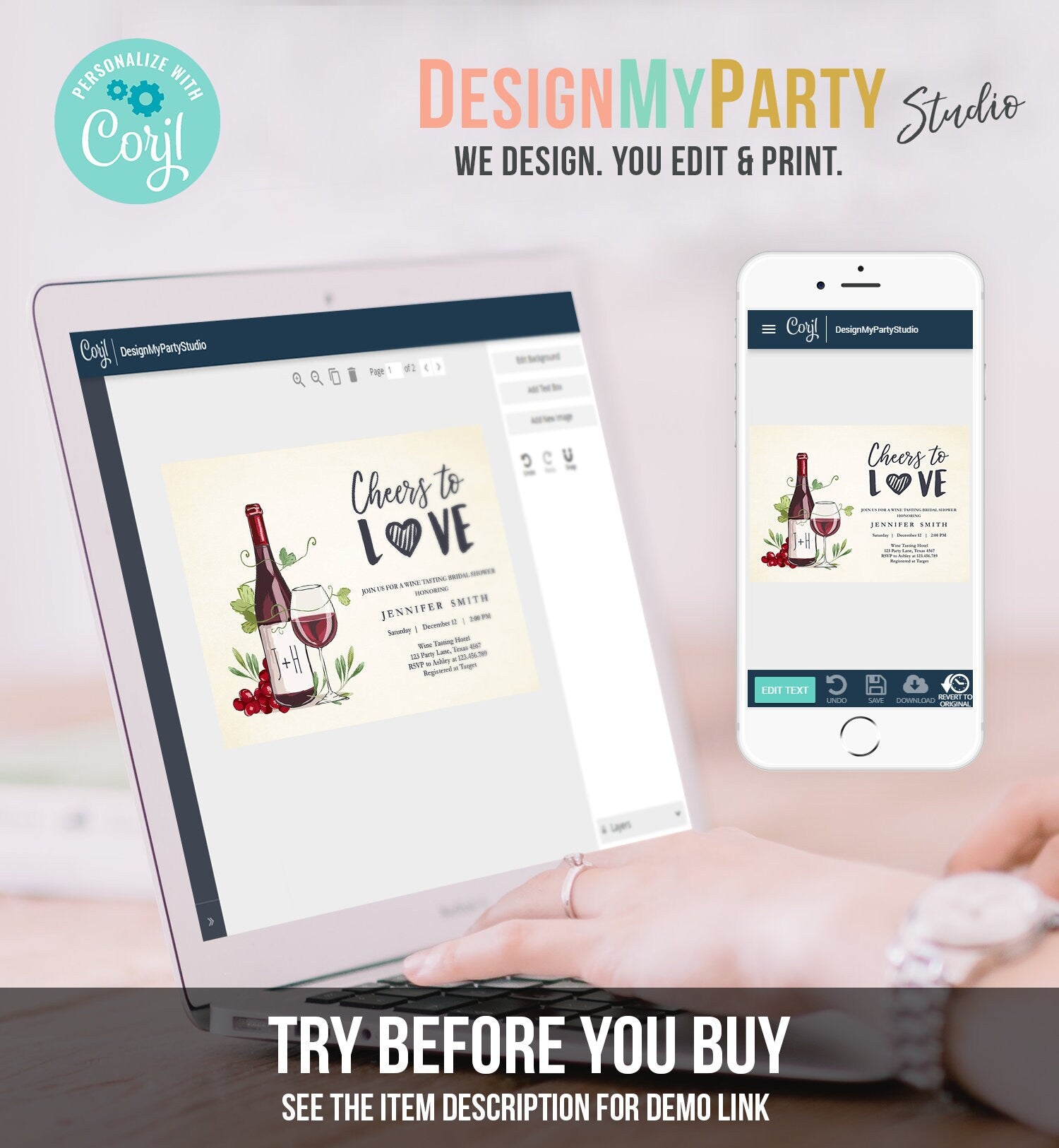 Editable Wine Bridal Shower Invitation Rustic Winery Cheers To Love Country Wine Tasting Couples Download Evite Template Printable 0234