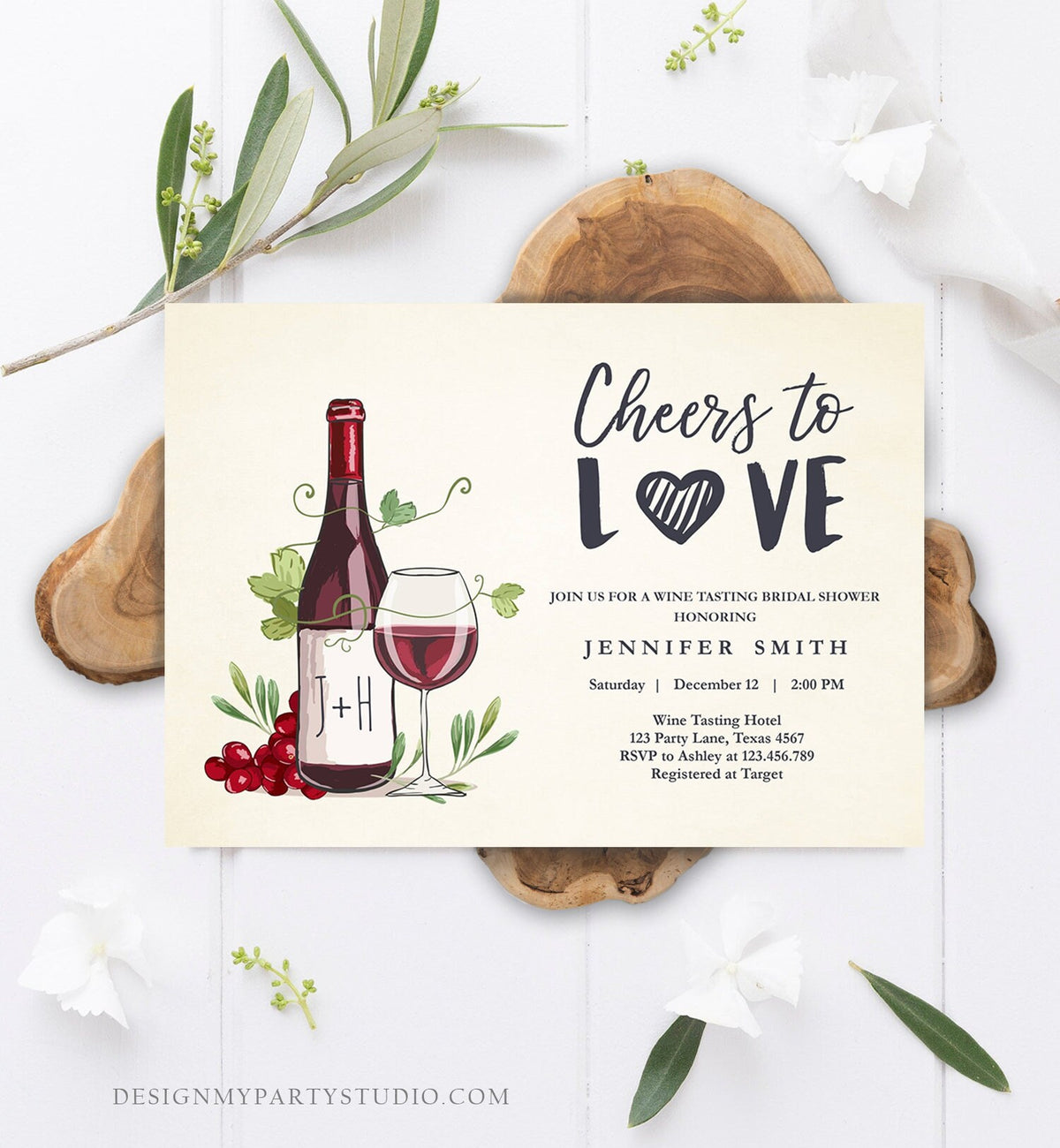 Editable Wine Bridal Shower Invitation Rustic Winery Cheers To Love Country Wine Tasting Couples Download Evite Template Printable 0234