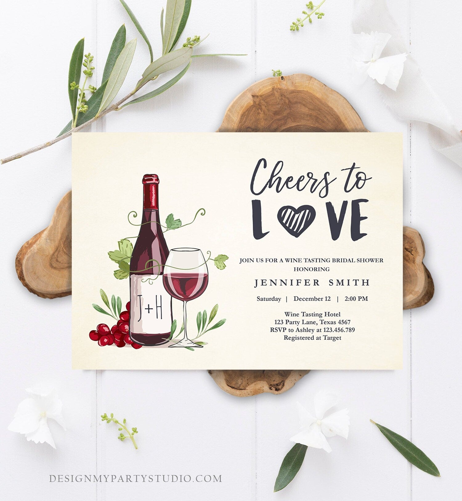 Editable Wine Bridal Shower Invitation Rustic Winery Cheers To Love Country Wine Tasting Couples Download Evite Template Printable 0234