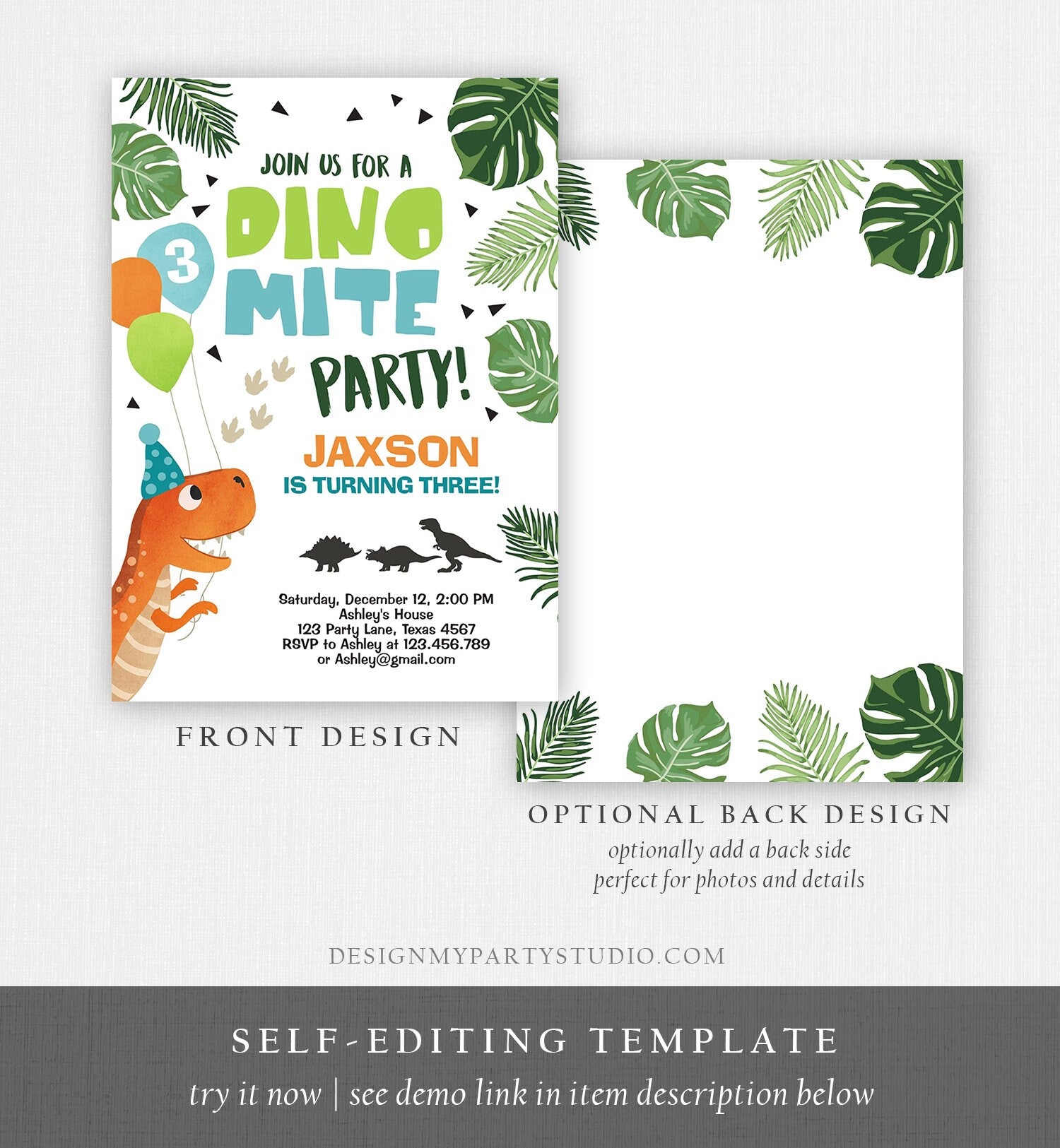 Editable Dinosaur Birthday Invitation Dino mite T-Rex Dig Party Prehistoric Boy Dino Fossil Digital Download Evite Template Printable 0074