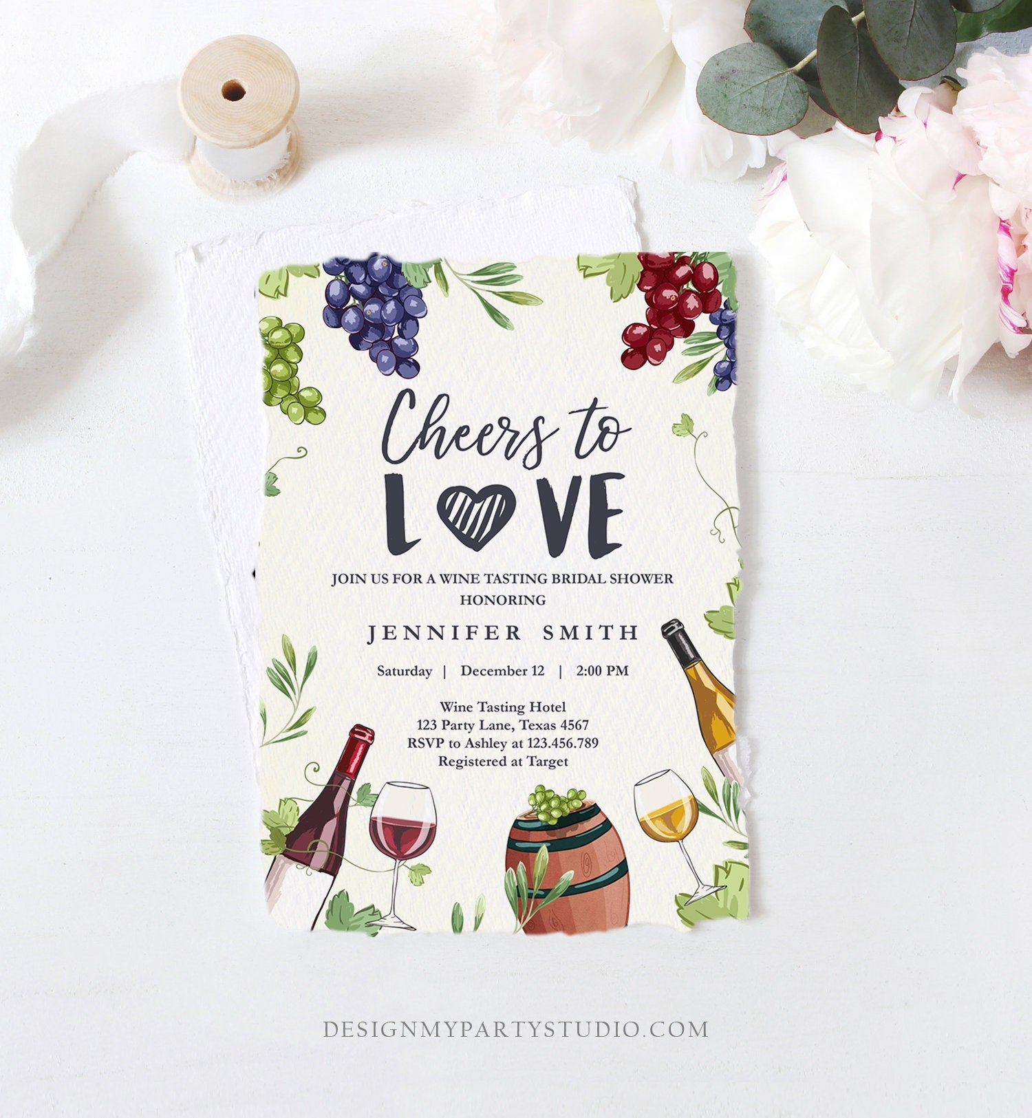 Editable Wine Bridal Shower Invitation Rustic Winery Cheers To Love Country Wine Tasting Couples Digital Download Template Printable 0234