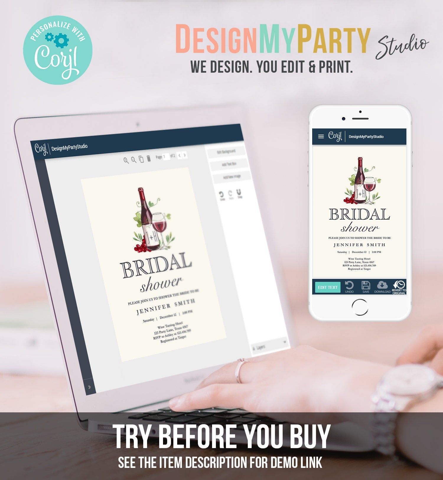 Editable Wine Bridal Shower Invitation Rustic Winery Cheers To Love Country Wine Tasting Couples Download Corjl Template Printable 0234