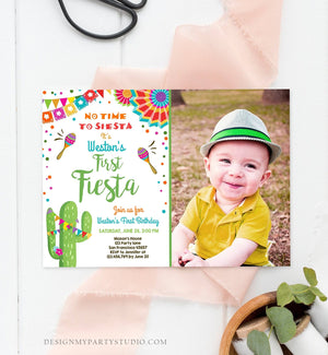 Editable First Fiesta Birthday Invitation Let's Fiesta No Time To Siesta Cactus Mexican Boy Samba Download Printable Corjl Template 0045