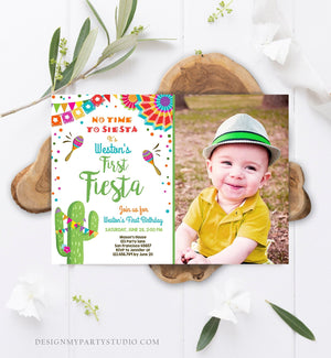 Editable First Fiesta Birthday Invitation Let's Fiesta No Time To Siesta Cactus Mexican Boy Samba Download Printable Corjl Template 0045