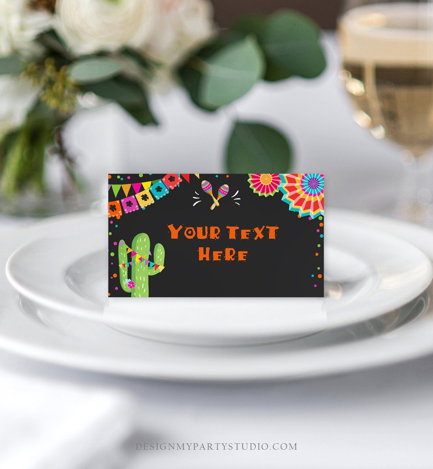 Editable Fiesta Cactus Food Labels Fiesta Party Place Card Tent Card Birthday Baby Shower Mexican Fiesta Confetti Decor Corjl Template 0045