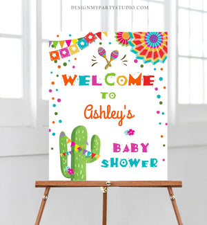 Editable Fiesta Welcome Sign Baby Shower Birthday Bridal Shower Cactus Mexican Fiesta Sign Boy Girl Pink Corjl Template Printable 0045