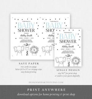 Editable Baby Shower Invitation Animals Cute Safari Animal Zoo Jungle Blue Boy Modern Baby Shower Template Download Digital Corjl 0039