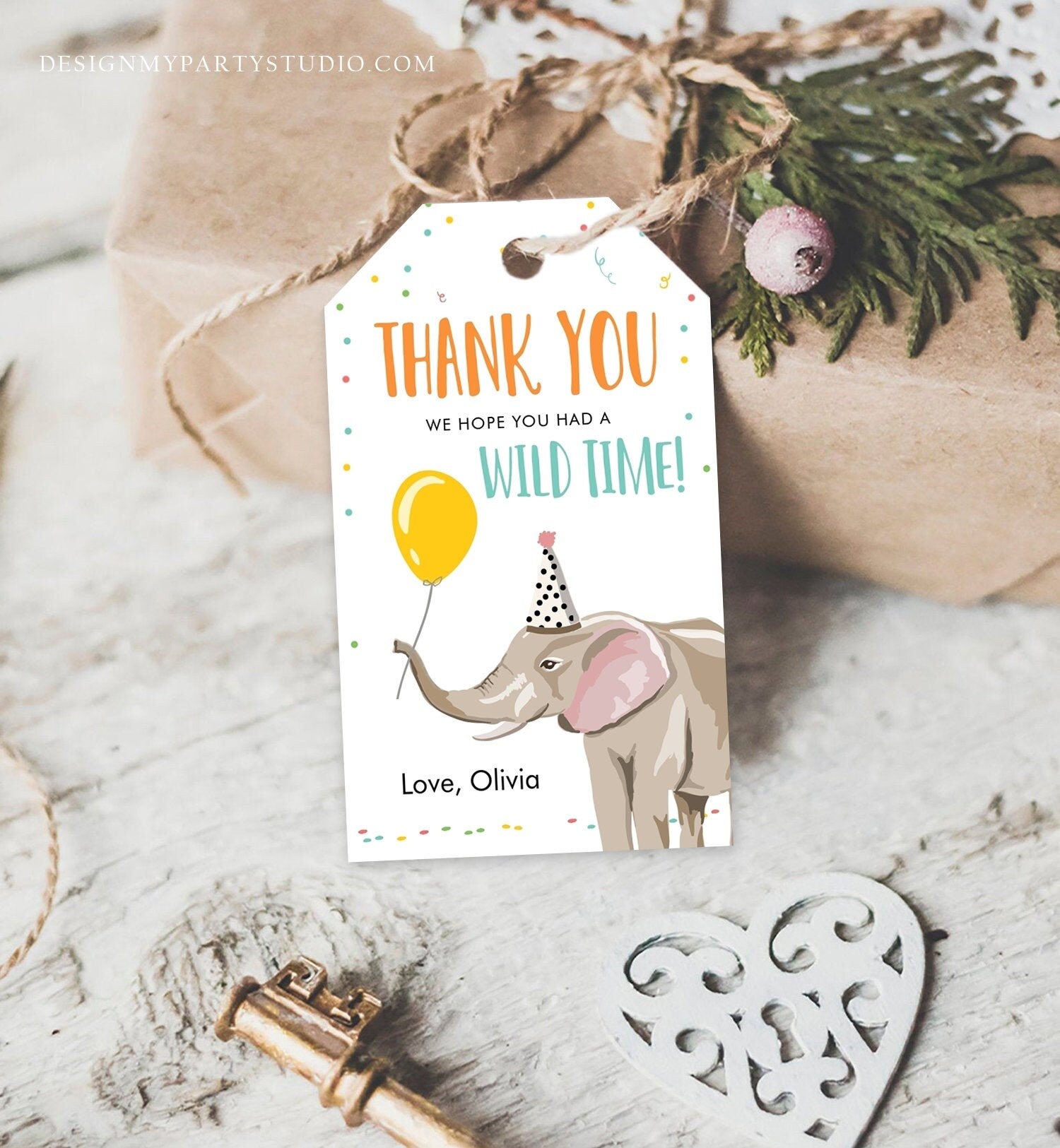 Editable Party Animals Favor tags Wild One Thank you tags Safari Animals Zoo Birthday Wild Time Gift tags Elephant Template Corjl 0142