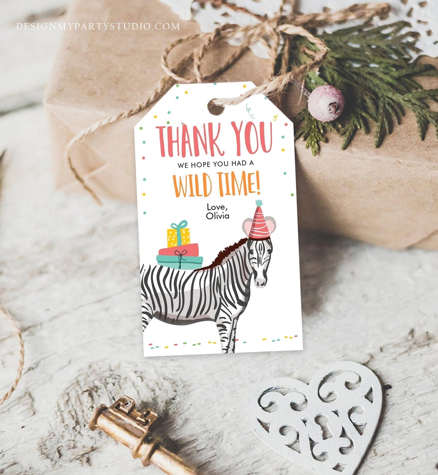 Editable Party Animals Favor tags Wild One Thank you tags Safari Animals Zoo Birthday Wild Time Gift tags Zebra Template Corjl 0142