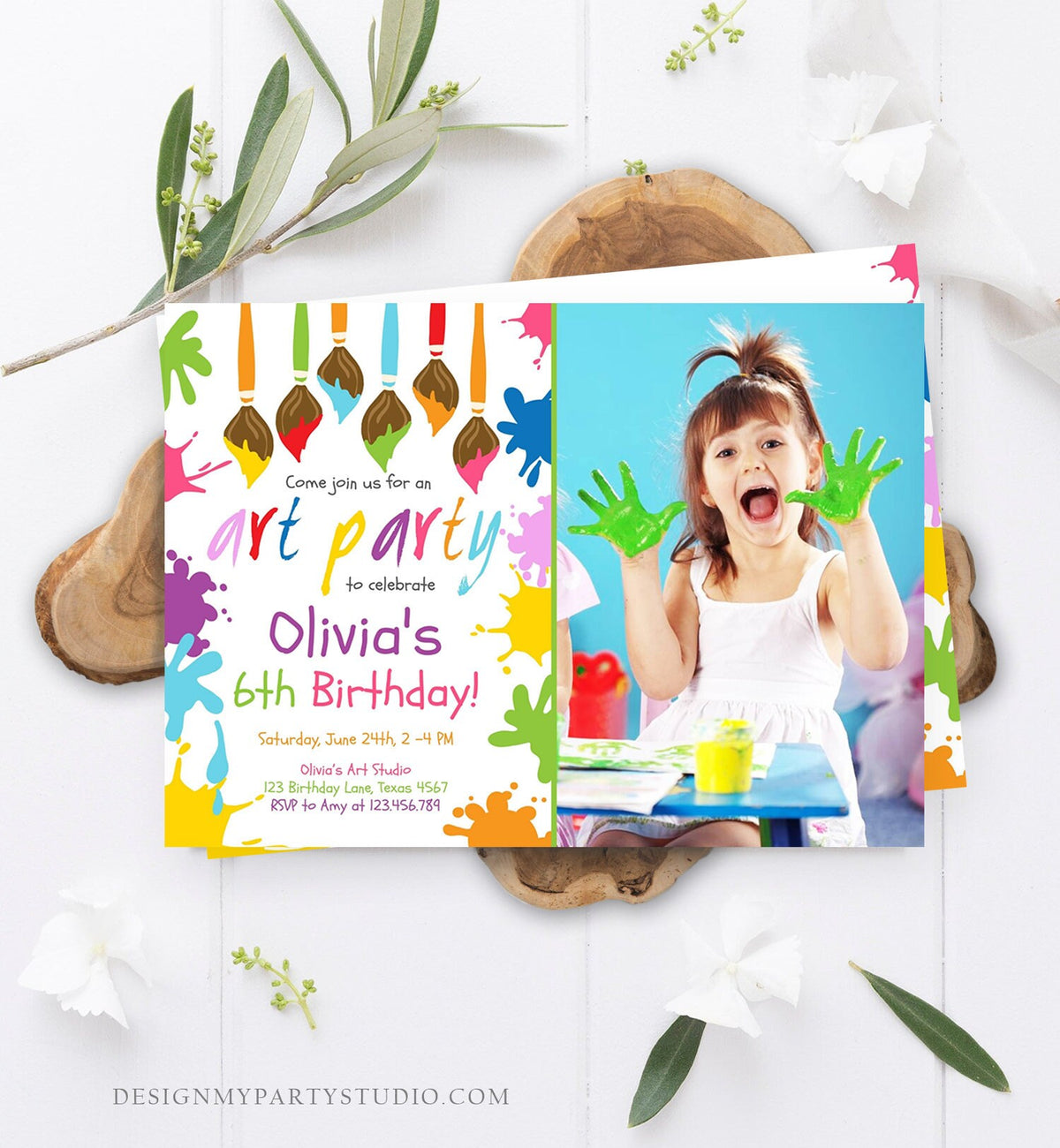 Editable Art Party Birthday Invitation Paint Party Artist Painting Invitation Arts &amp; Crafts Digital Printable Invitation Template Corjl 0226