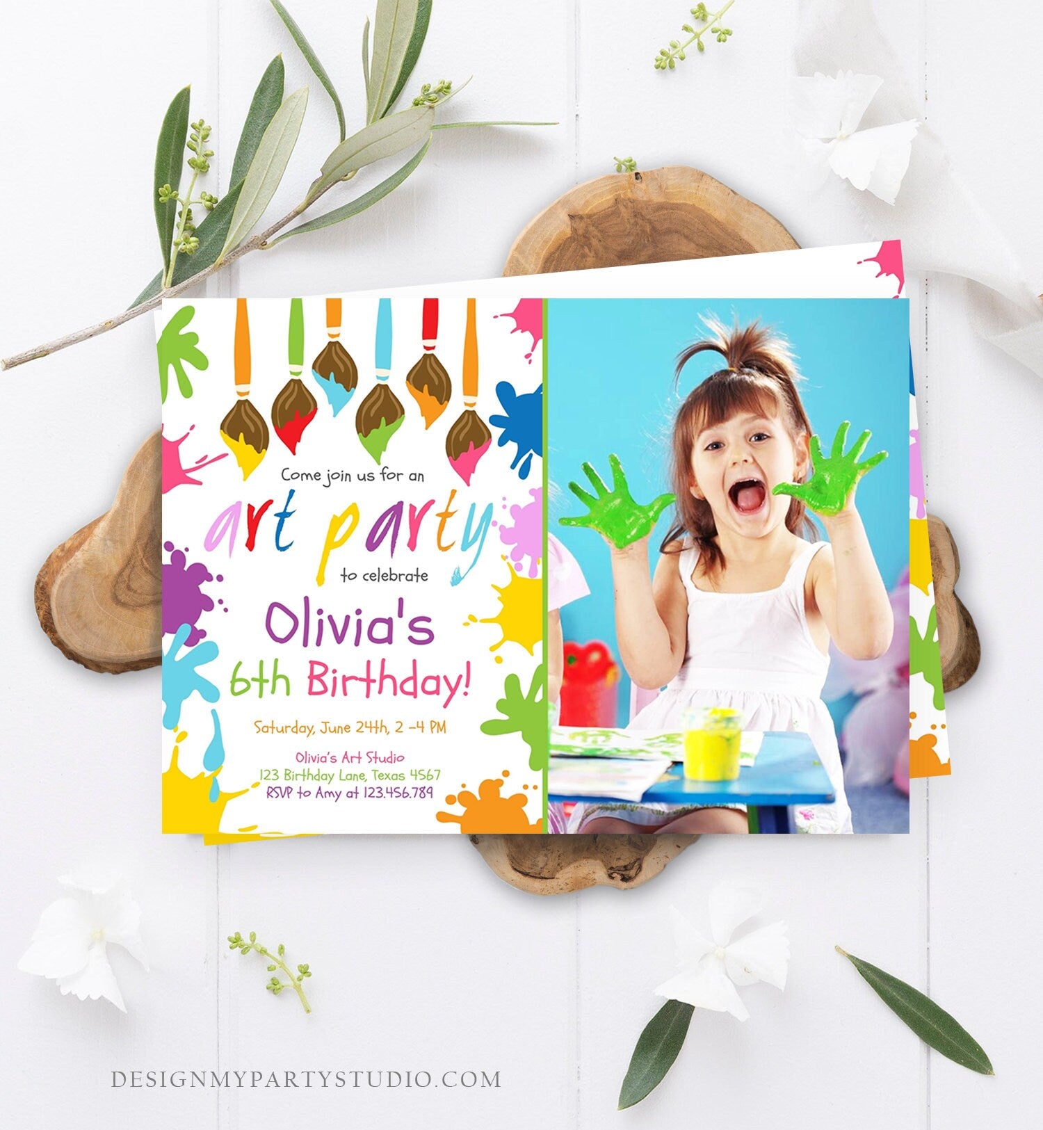 Editable Art Party Birthday Invitation Paint Party Artist Painting Invitation Arts & Crafts Digital Printable Invitation Template Corjl 0226