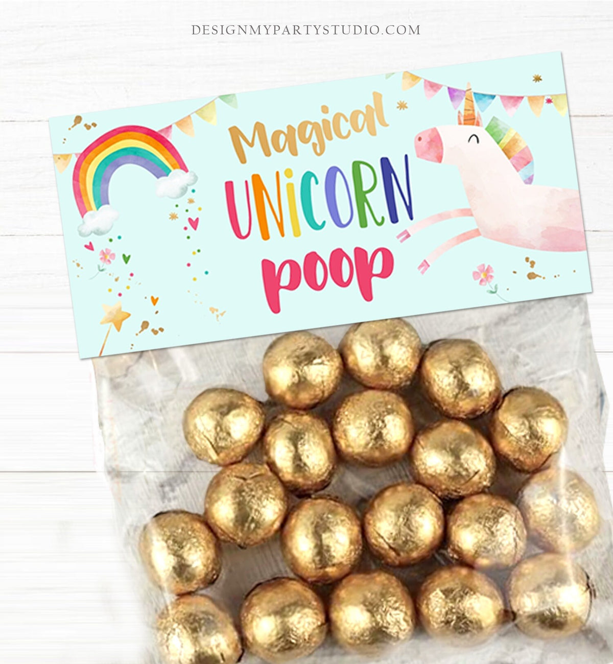 Editable Rainbow Unicorn Poop Treat Bag Toppers Unicorn Birthday Party Unicorn Poop Favors and Gifts for Kids Digital Corjl Template 0336