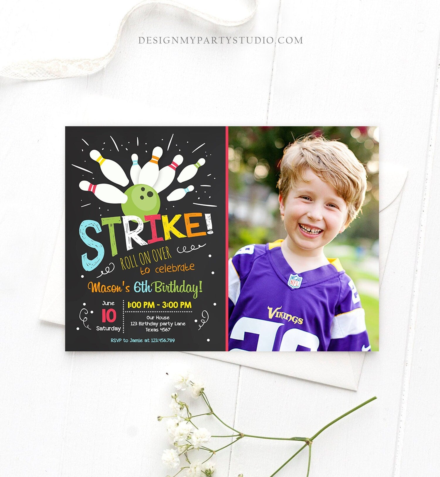 Editable Bowling Birthday Invitation Boys Red Blue Bowling Party Strike Kids Birthday Instant Download Printable Invite Template Corjl 0081