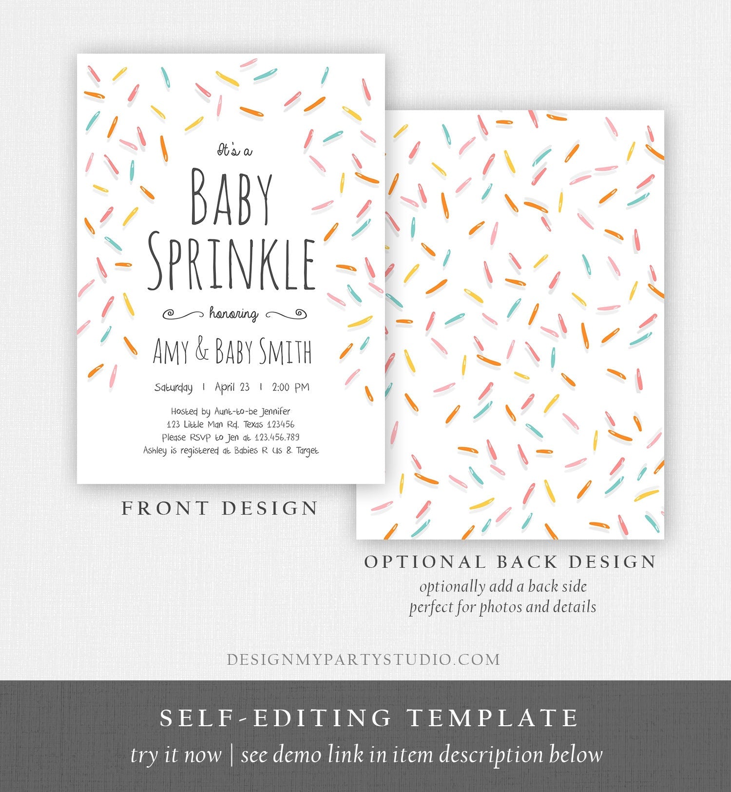 Editable Baby Sprinkle Shower Invitation Baby Shower Coed Shower Gender Neutral Confetti Sprinkles Digital Corjl Template Printable 0216