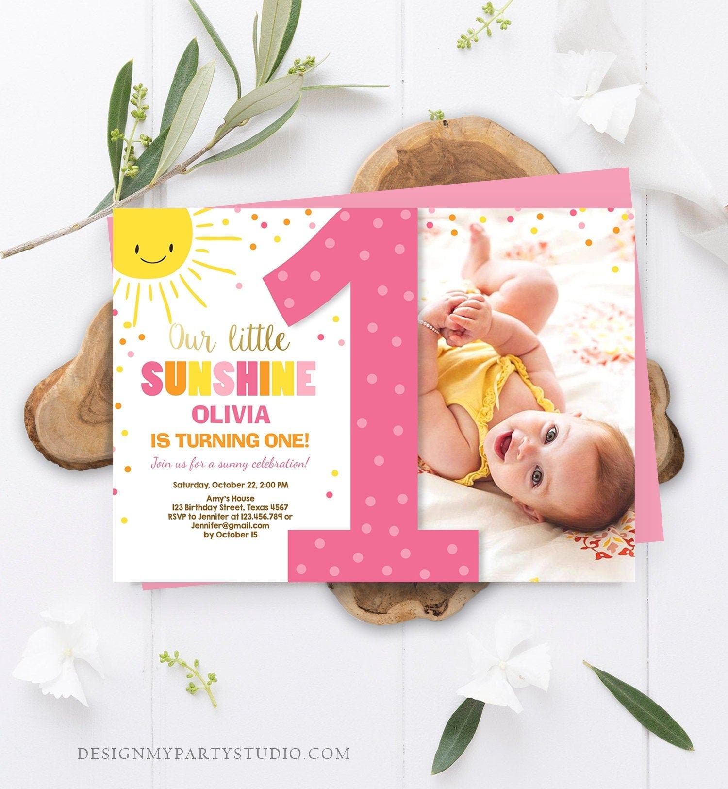 Editable Our Little Sunshine Birthday Invitation Summer Sunshine Party First Birthday 1st Party Sun Digital Download Template Evite 0070