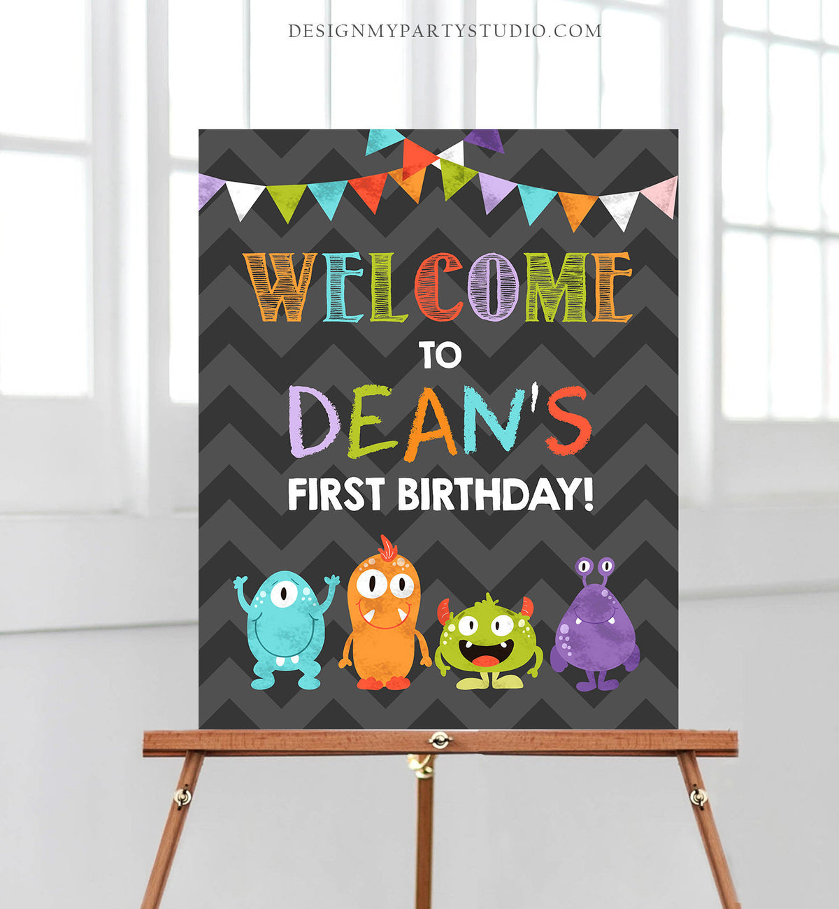 Editable Monsters Welcome Sign Boy Birthday Party Monster Bash First Birthday Little Monster Decor Digital Download Template Printable 0058