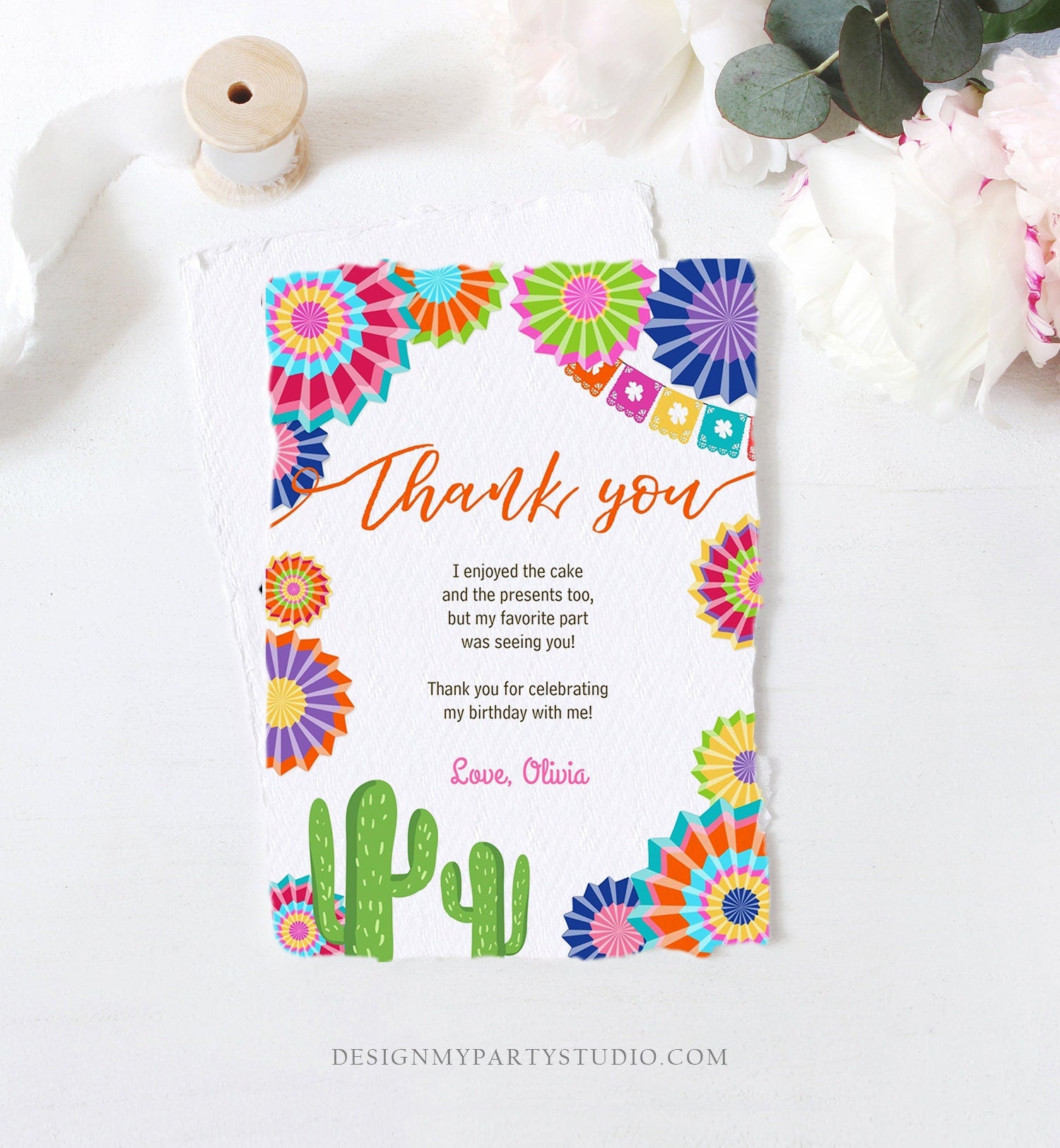 Editable Fiesta Birthday Thank You Card Insert Let's Fiesta Mexican Cactus Thank You Note Download Digital Corjl Template Printable 0236