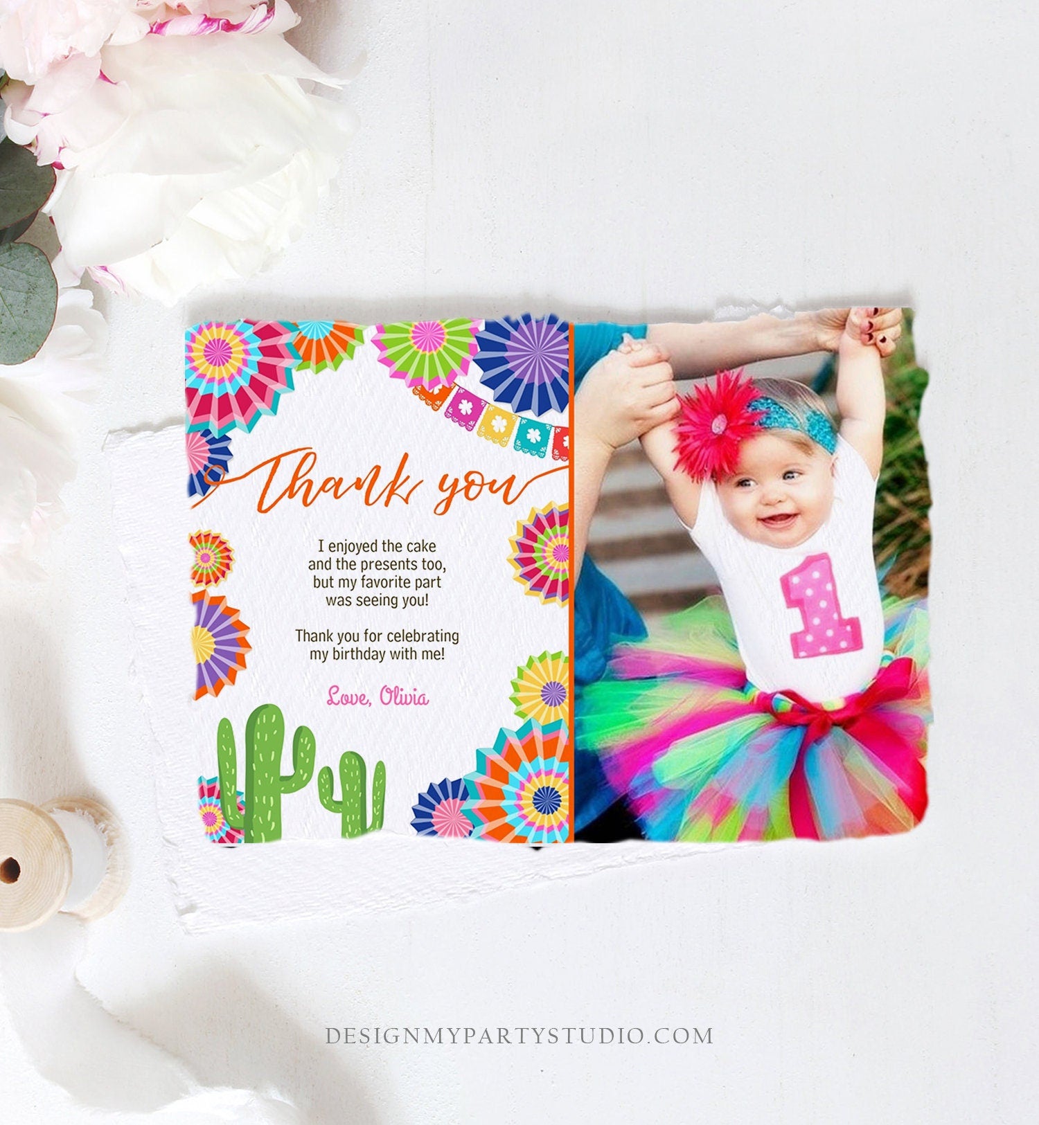 Editable Fiesta Birthday Thank You Card Insert Let's Fiesta Mexican Cactus Thank You Note Download Digital Corjl Template Printable 0236